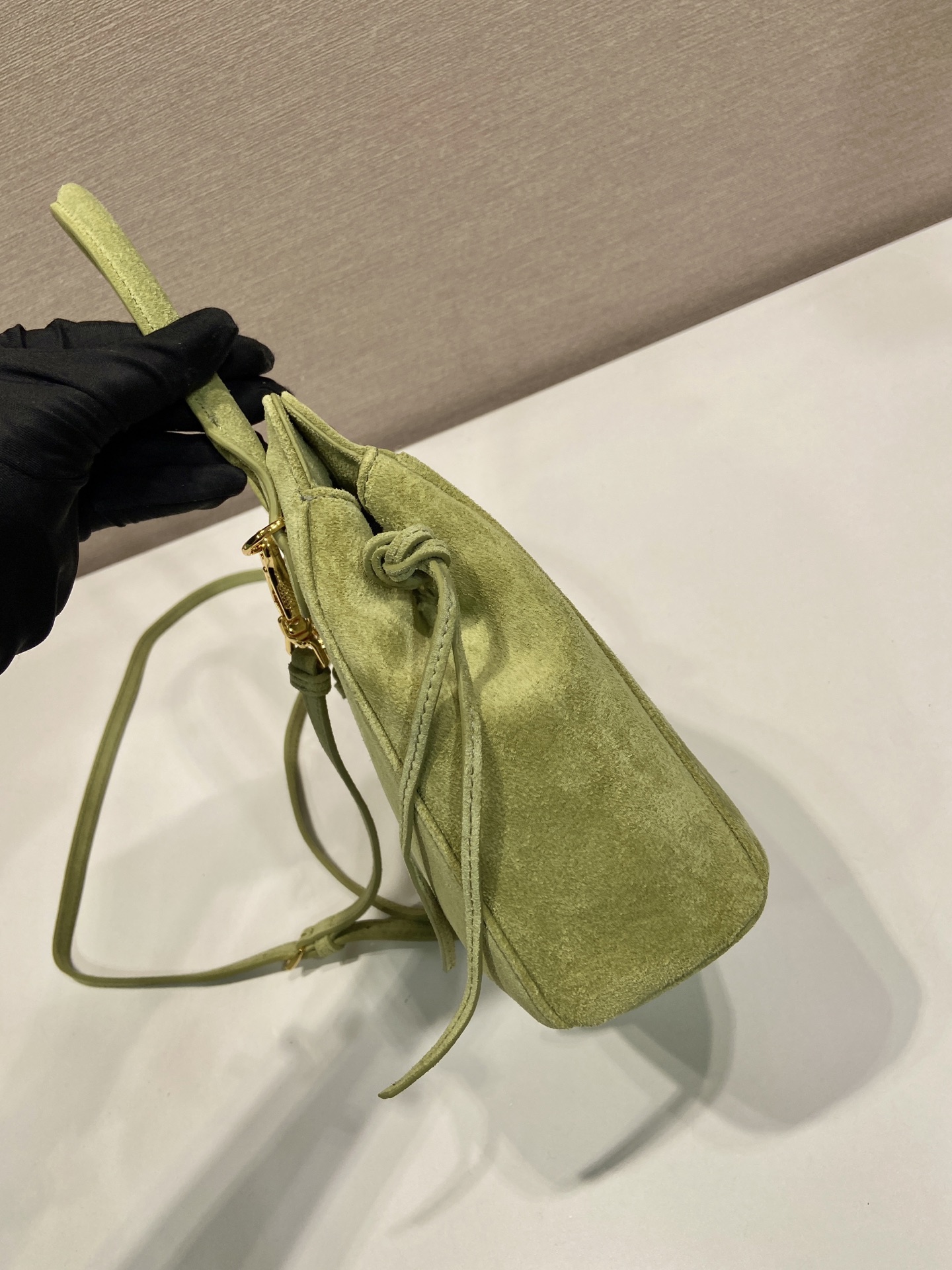 mini 普拉达 PRADA CarryI 斜跨手提 女包 绿色 麂皮 H0-1BA496_2C4S_F0E1D