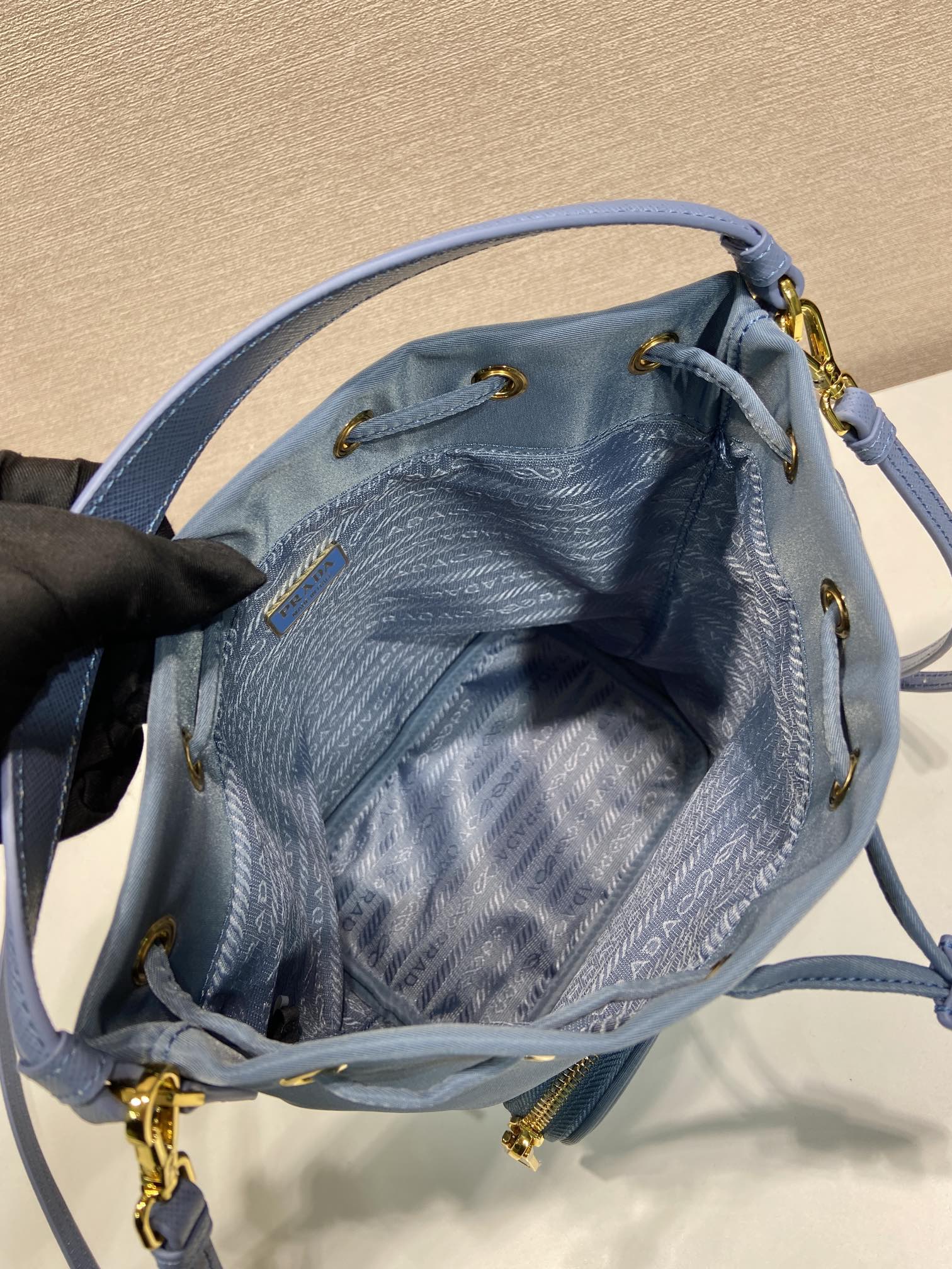 普拉达 PRADA Duet 水桶 手提 斜跨  女包 航天蓝 尼龙 F0-1BH038-RV44-F0D57