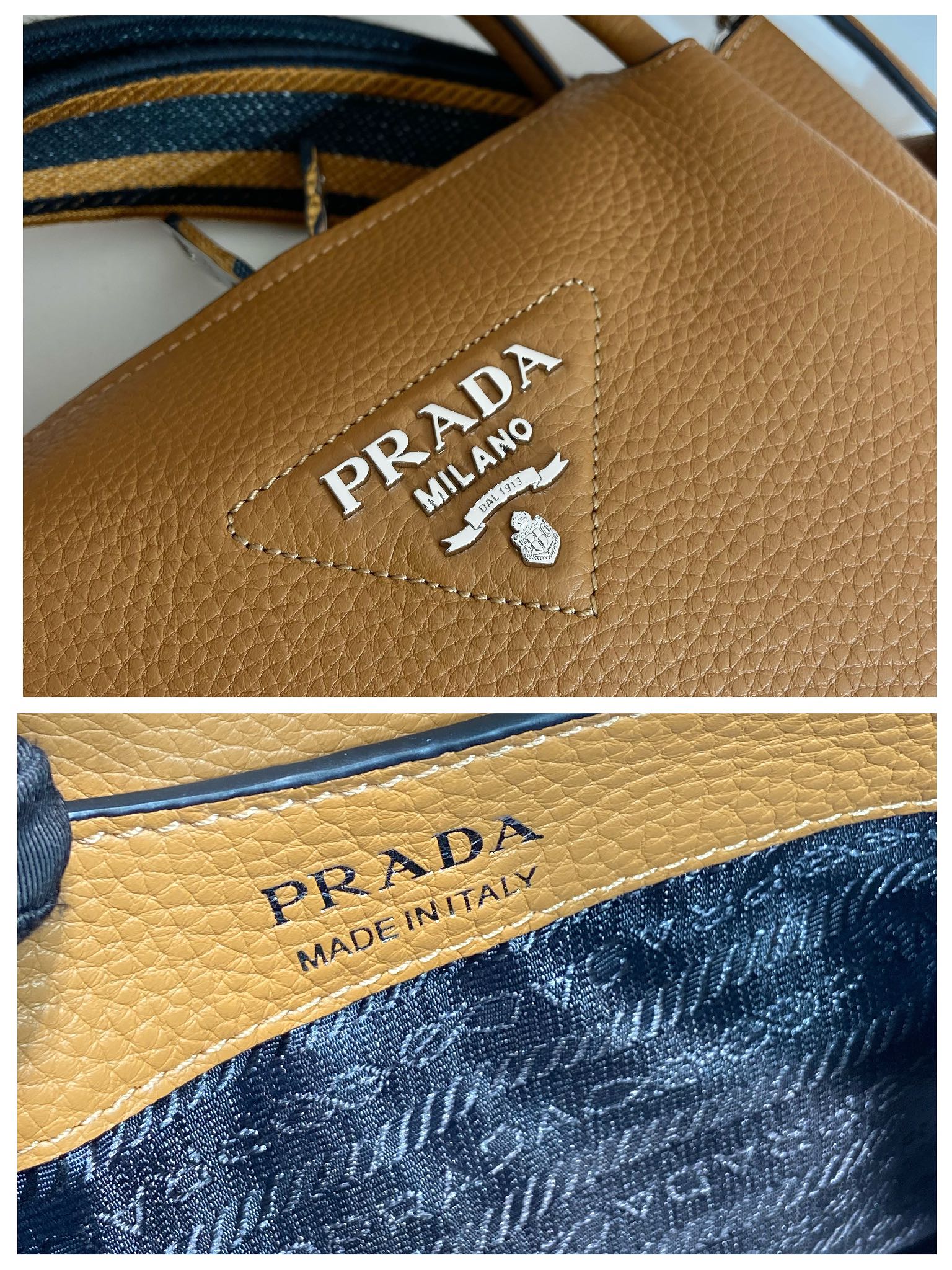 小号 普拉达 PRADA DuetRe-Nylon 水桶 手提 斜跨  女包 焦糖色 皮质 H0-1BC145_2DKV_F03V8_V_7NM