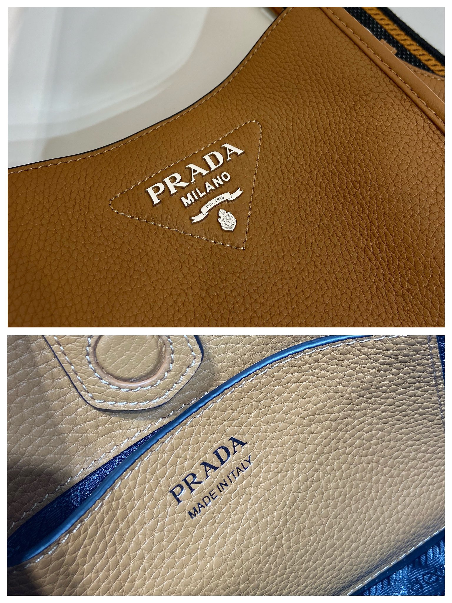  （双肩带-银logo）mini 普拉达 PRADA   斜跨 女包 焦糖色 皮质 H0-1BH191_2DKV_F02Z8_V_3OO