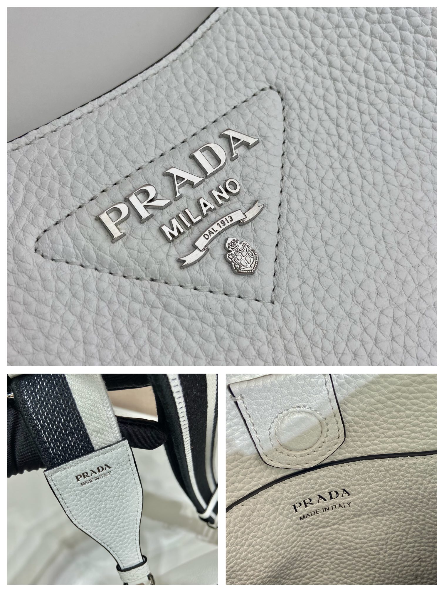 （双肩带-银logo）mini 普拉达 PRADA   斜跨 女包 白色 皮质 H0-1BH191_2DKV_F0009_V_3OO