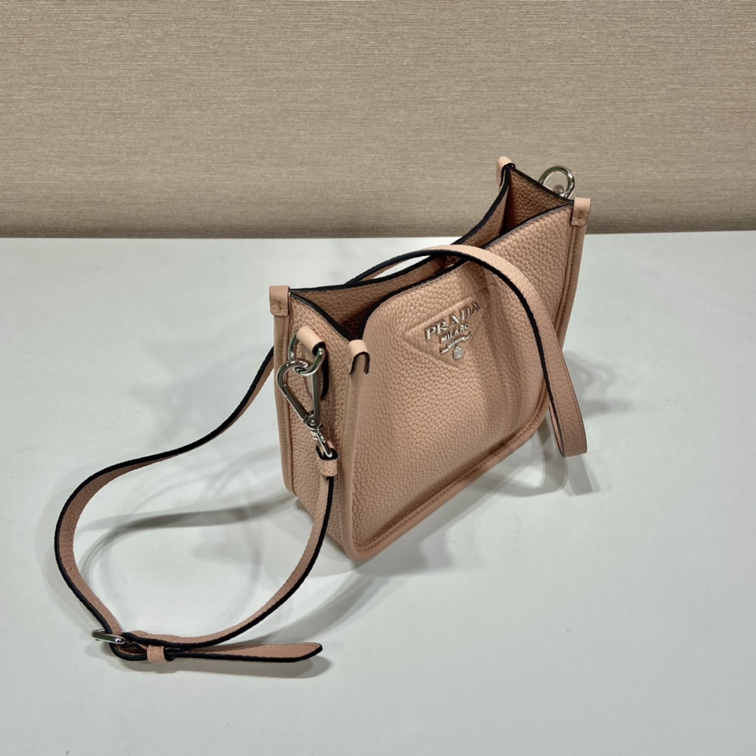 （双肩带-银logo）mini 普拉达 PRADA   斜跨 女包 浅粉色 皮质 H0-1BH191