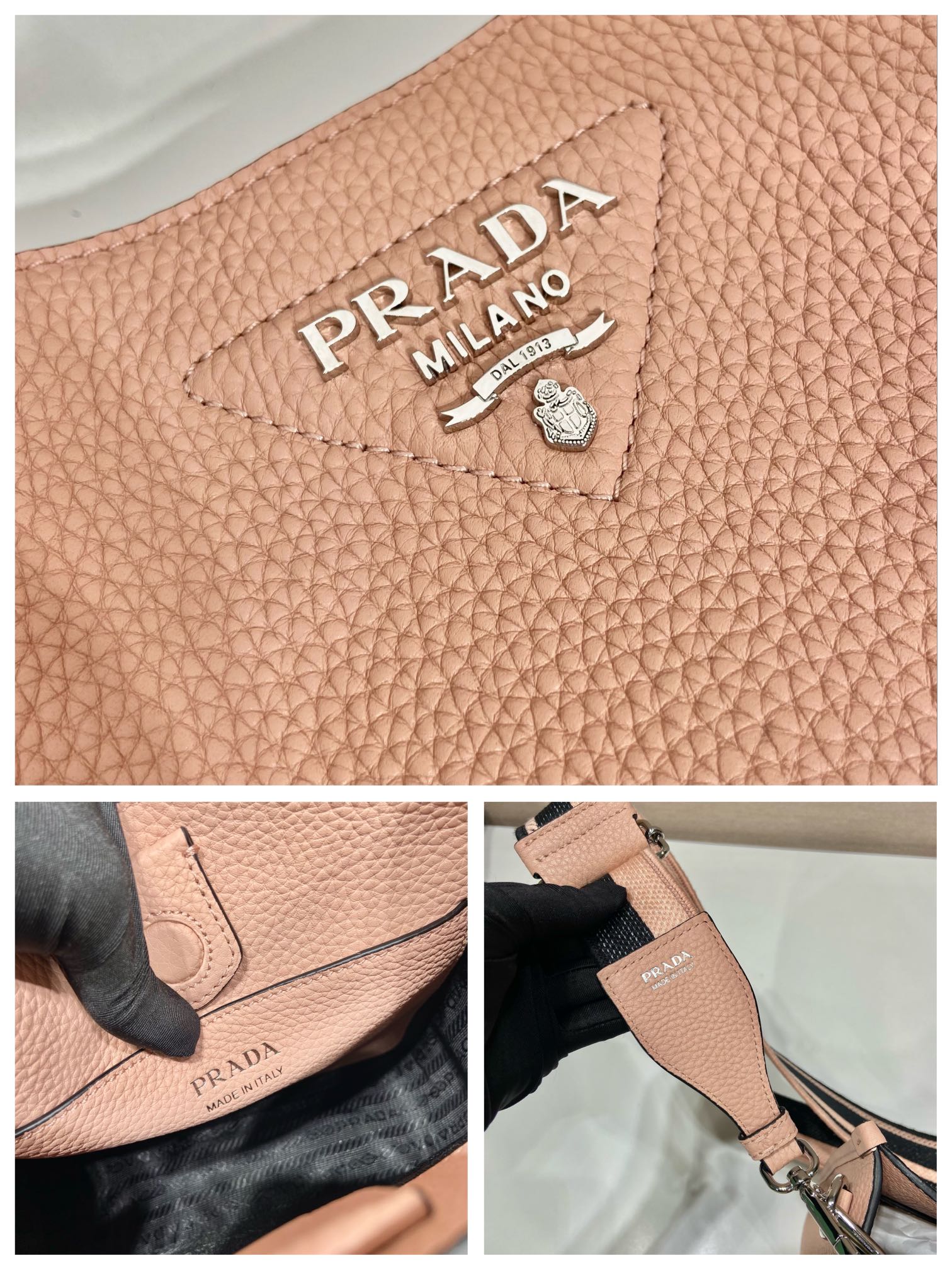 （双肩带-银logo）mini 普拉达 PRADA   斜跨 女包 浅粉色 皮质 H0-1BH191