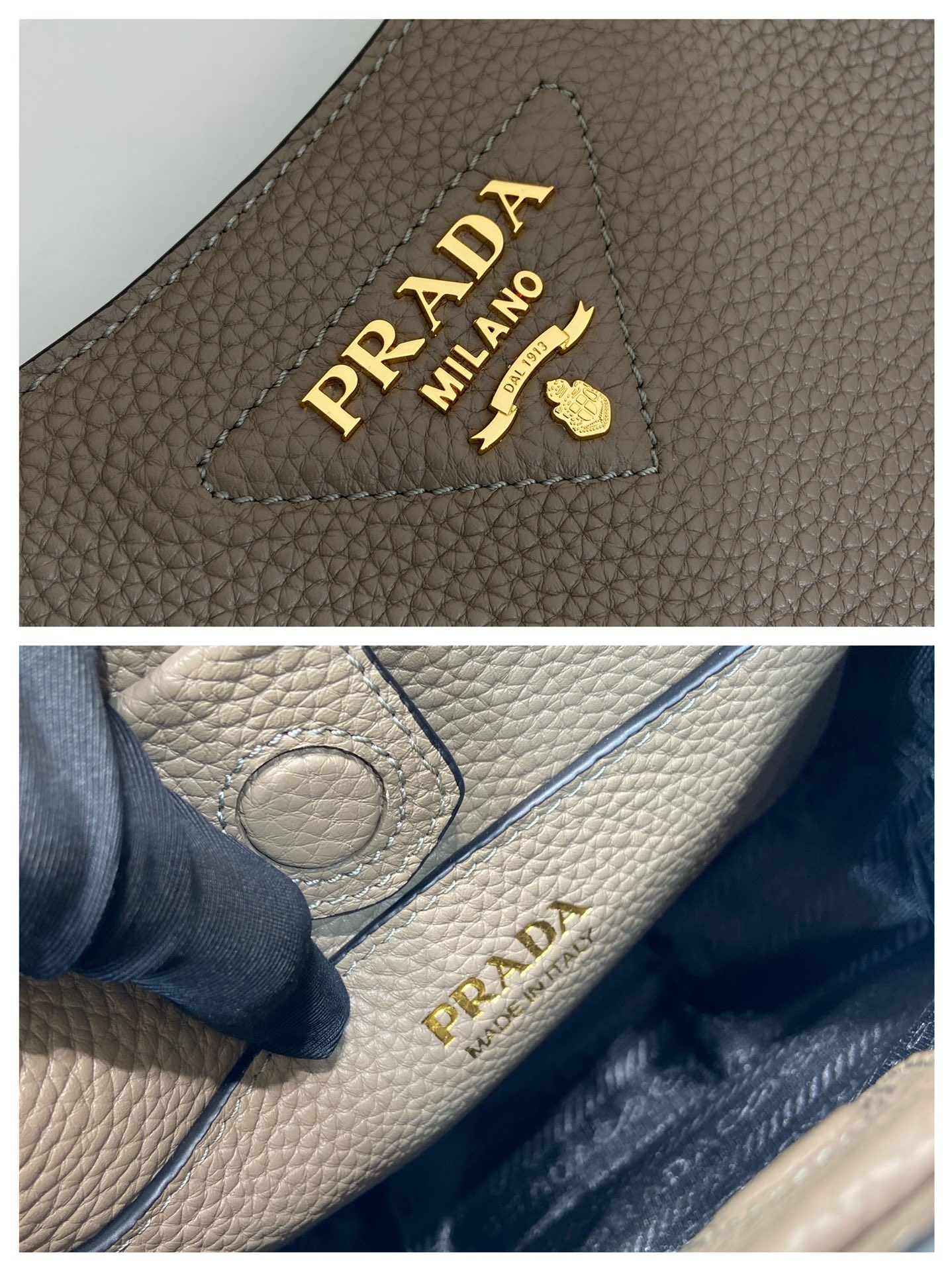（双肩带-金logo）mini 普拉达 PRADA   斜跨 女包 黏土灰 皮质 H0-1BH191_2DKV_F03QH_V_7NO
