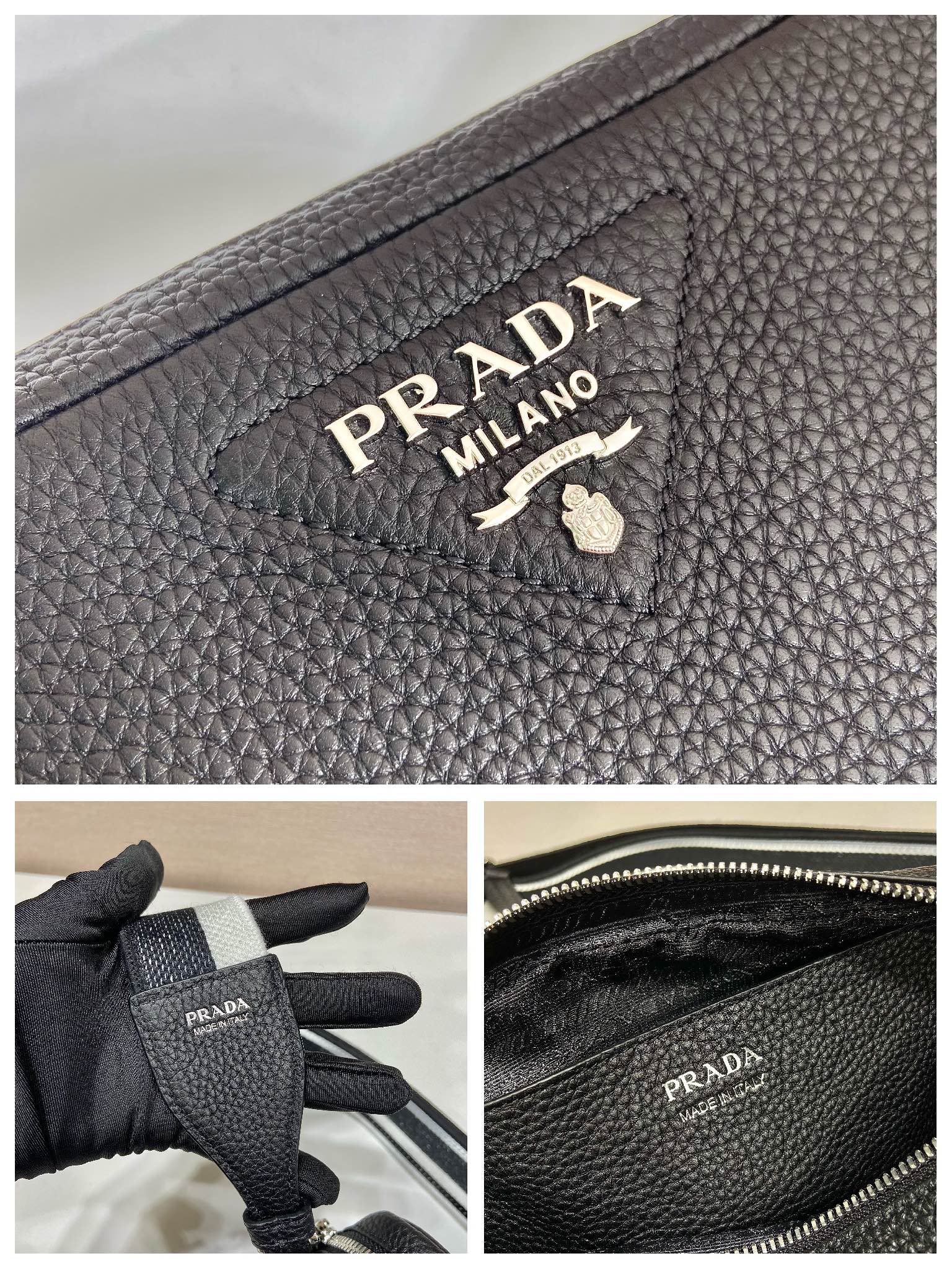 （双肩带-银logo） 普拉达 PRADA   相机 斜跨 女包 黑色 皮质 1BH082_2DKV_F0002_V_3OM