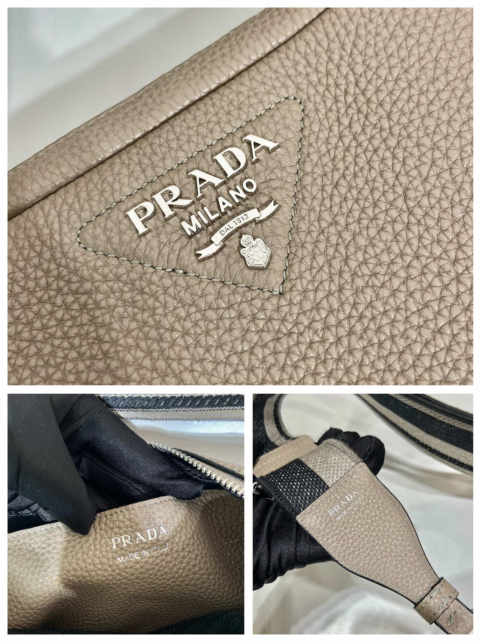 （双肩带-银logo） 普拉达 PRADA  相机 斜跨 女包 灰色 皮质 1BH082_2DKV_F0572_V_3OM