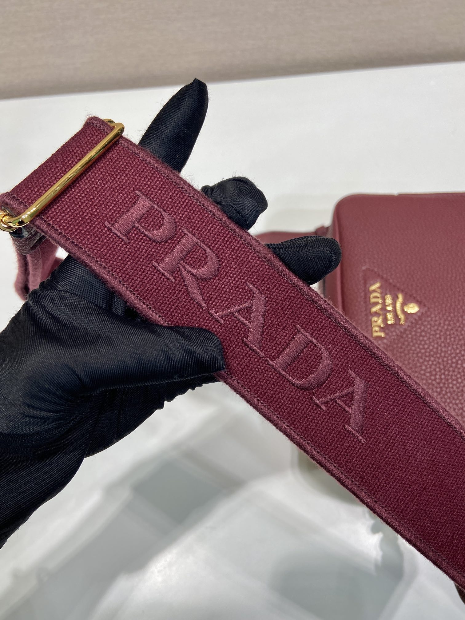 （双肩带-金logo） 普拉达 PRADA  相机 斜跨 女包 红色 皮质 1BH082_2DKV_F04Q5