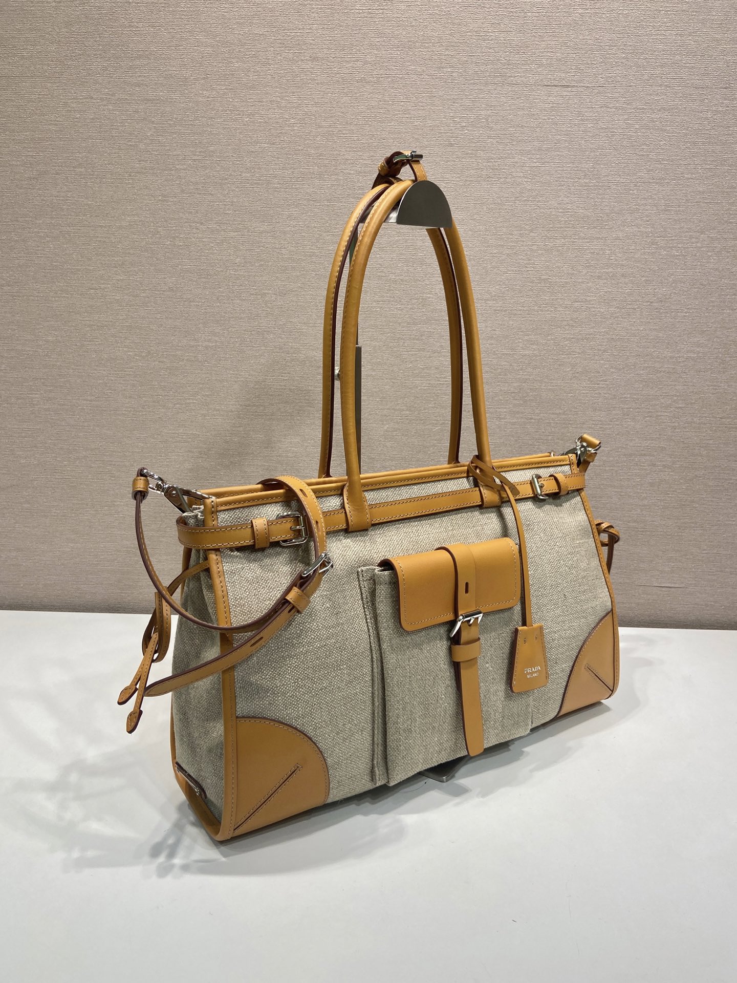 38CM 普拉达 PRADA Bonnie 单肩 斜跨  植物拼皮 棕色  H0-1BA433_P0E_F032T_V_OTM