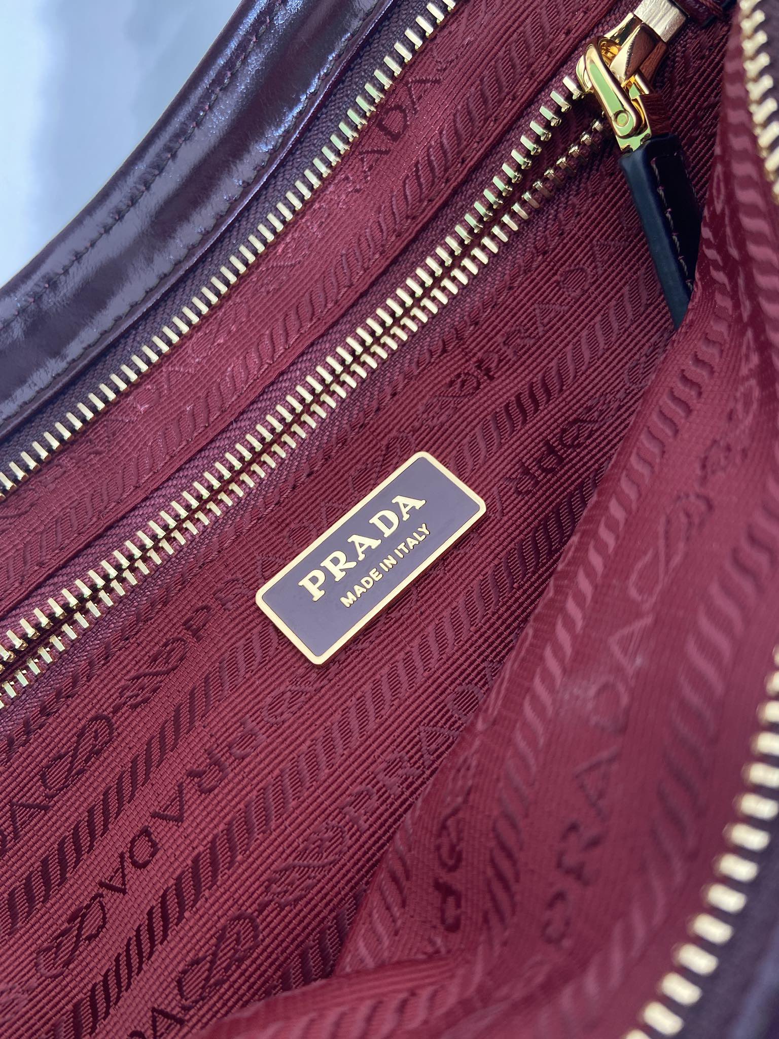 38CM 普拉达 PRADA Bonnie 单肩 斜跨  酒红油蜡 皮质 H0-1BA433_2CYR_F0LV7