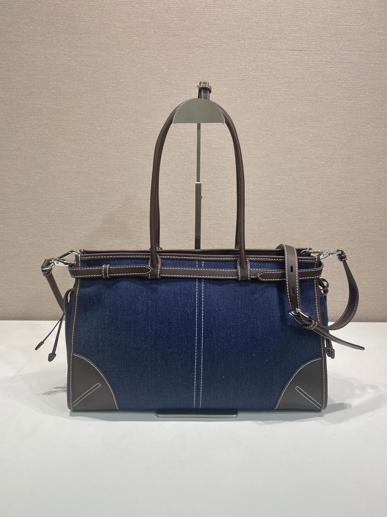 38CM 普拉达 PRADA Bonnie 单肩 斜跨 蓝色拼咖啡色  H0-1BA433_2GCF_F0C1B_V_OTM