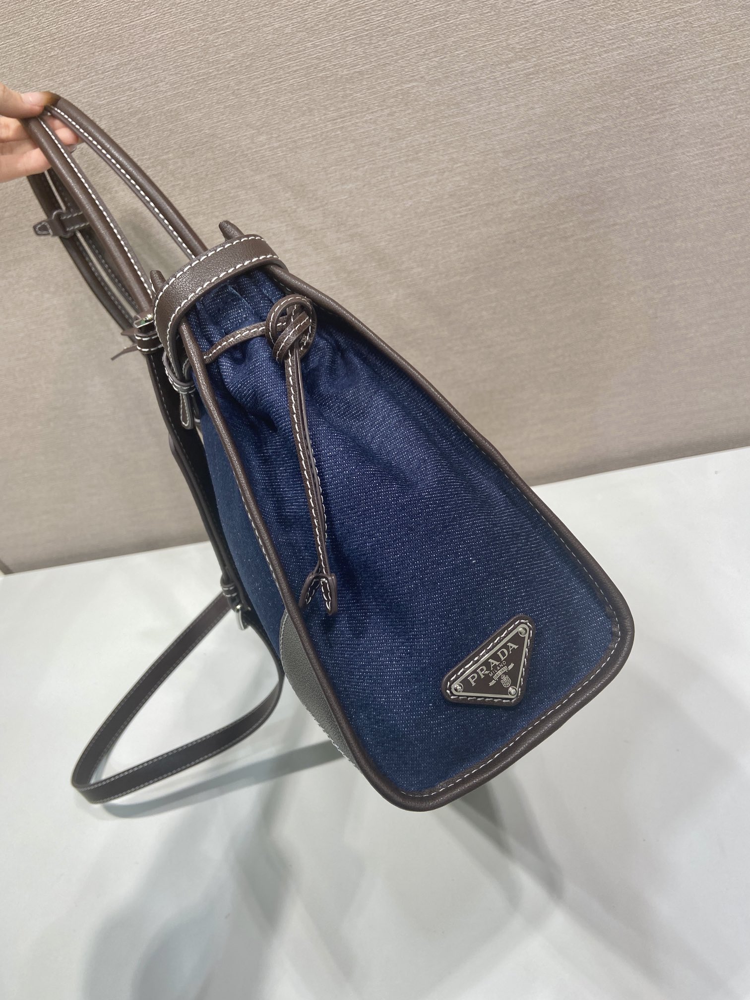 38CM 普拉达 PRADA Bonnie 单肩 斜跨 蓝色拼咖啡色  H0-1BA433_2GCF_F0C1B_V_OTM