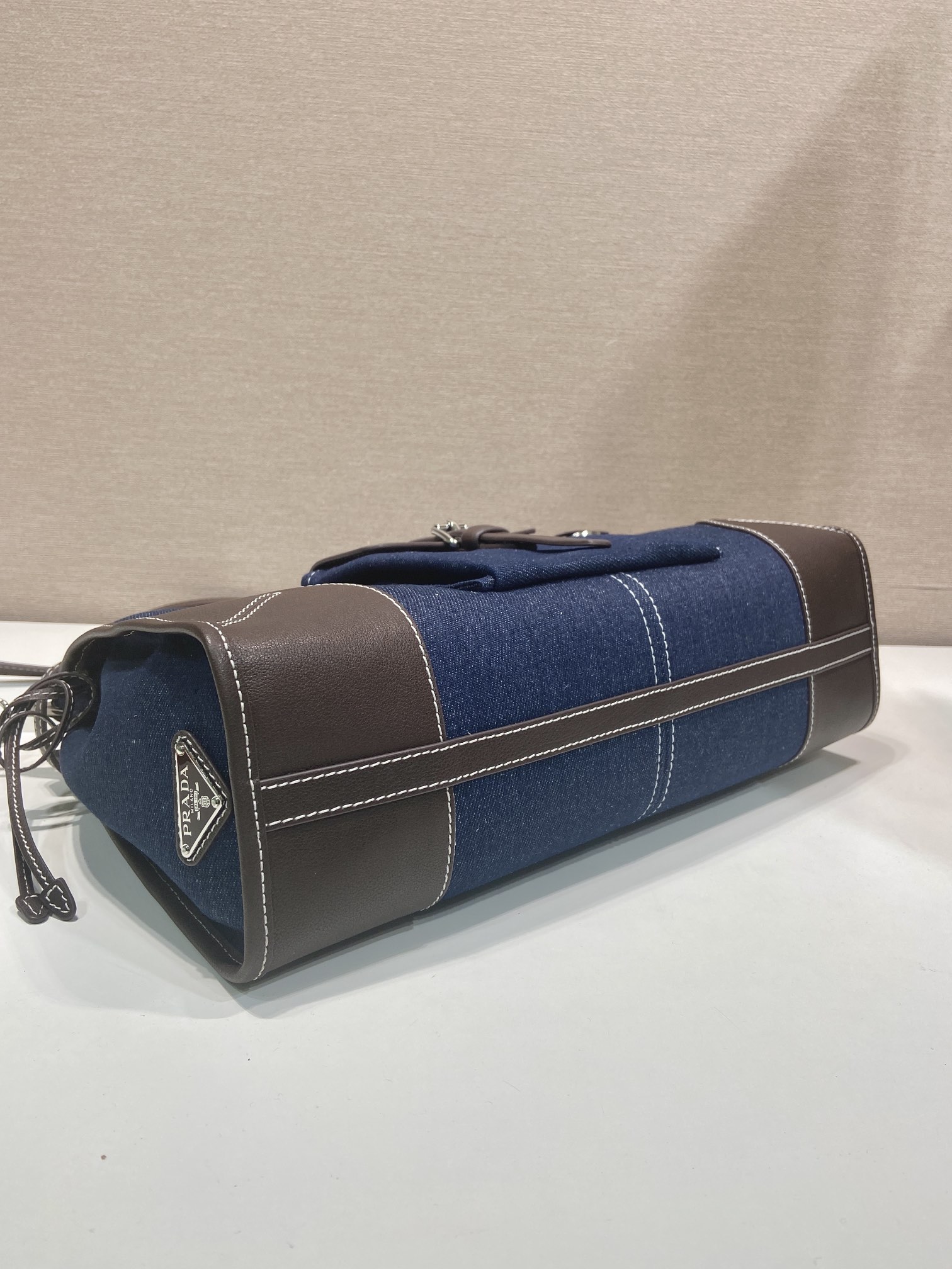 38CM 普拉达 PRADA Bonnie 单肩 斜跨 蓝色拼咖啡色  H0-1BA433_2GCF_F0C1B_V_OTM