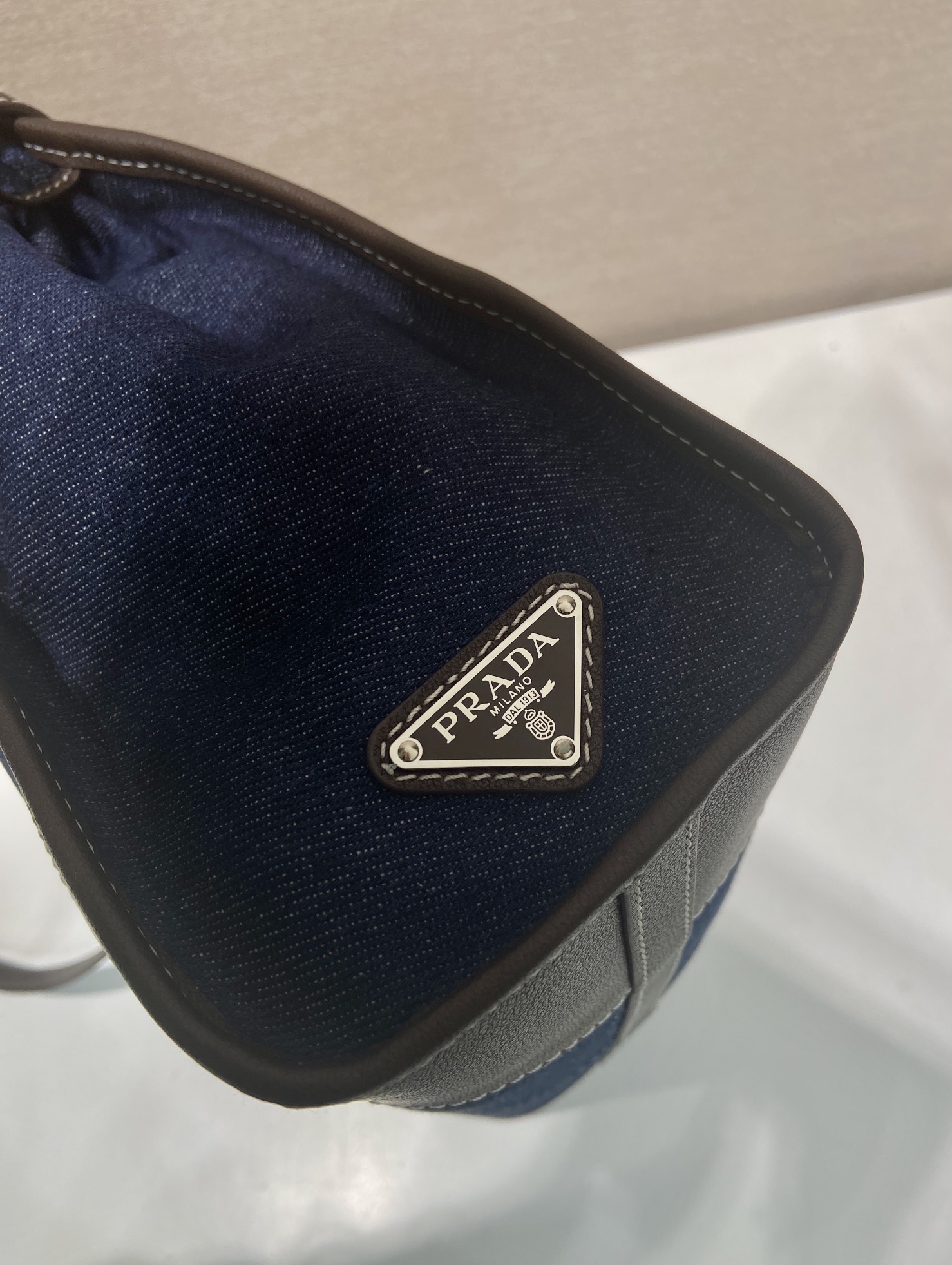 38CM 普拉达 PRADA Bonnie 单肩 斜跨 蓝色拼咖啡色  H0-1BA433_2GCF_F0C1B_V_OTM
