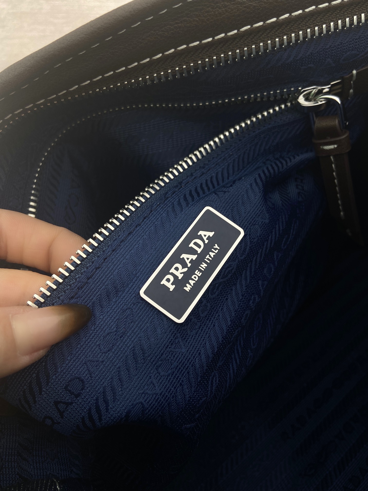 38CM 普拉达 PRADA Bonnie 单肩 斜跨 蓝色拼咖啡色  H0-1BA433_2GCF_F0C1B_V_OTM