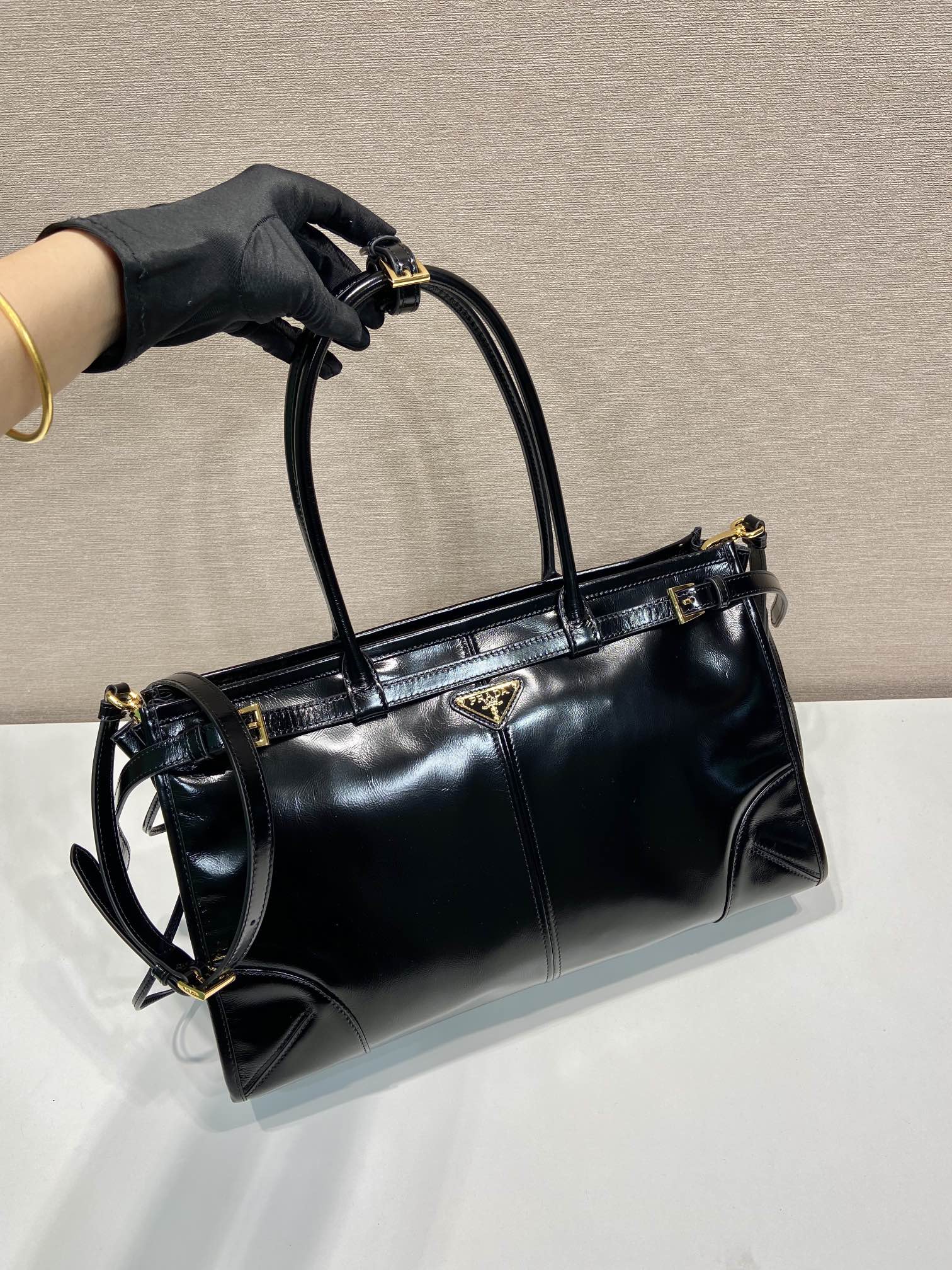 38CM 普拉达 PRADA Bonnie 单肩 斜跨 黑色 皮质  H0-1BA433_2CYR_F0002_V_MOO