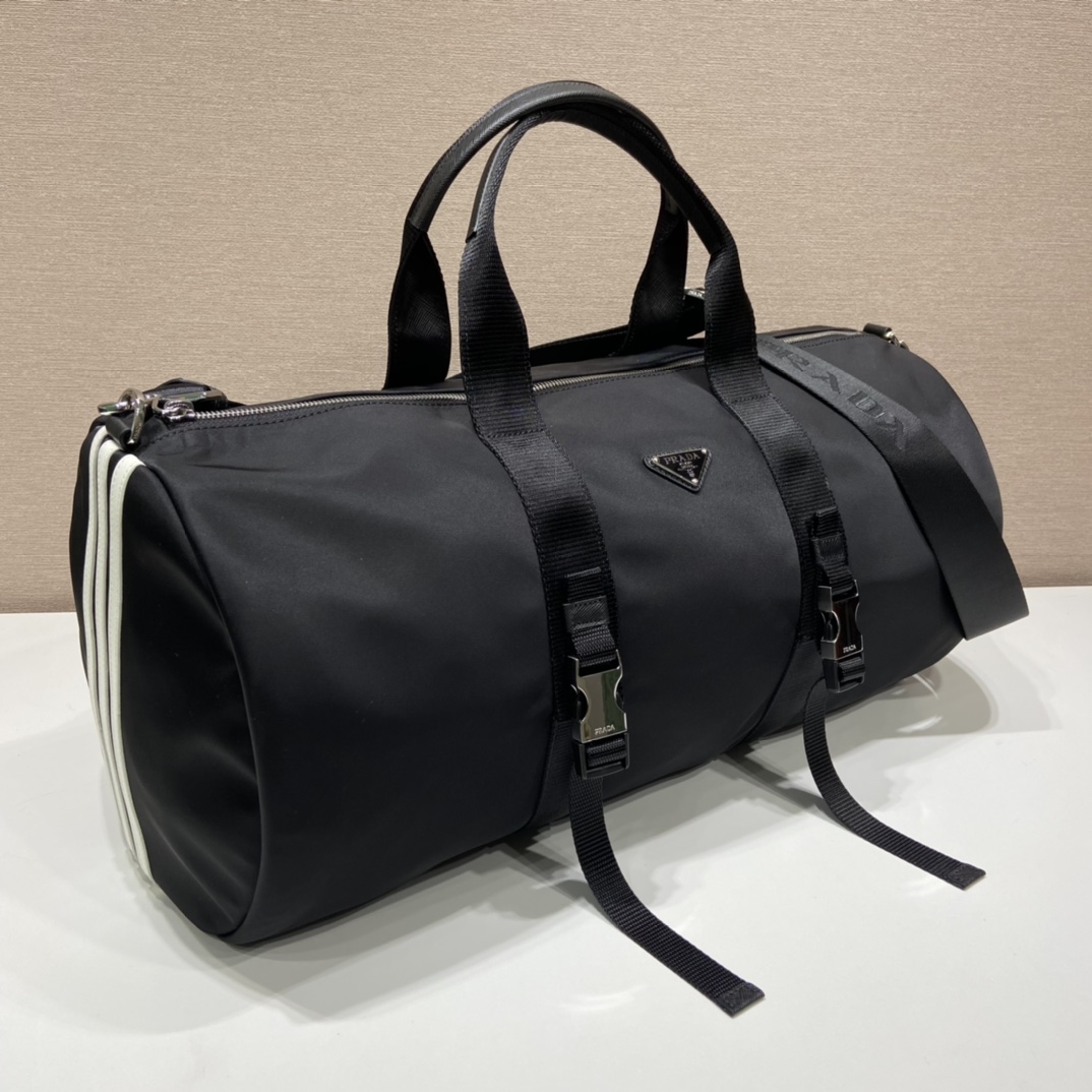 普拉达 PRADA Re-Nylon 旅行包 黑色3白杠尼龙 H0-2VC015_1WQ8_F0002
