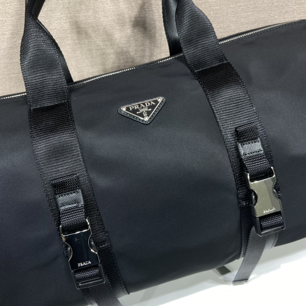 普拉达 PRADA Re-Nylon 旅行包 黑色3白杠尼龙 H0-2VC015_1WQ8_F0002