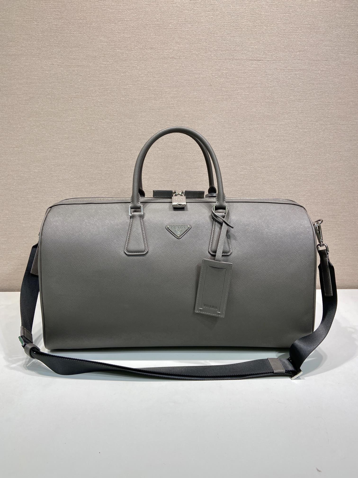 50CM 普拉达 PRADA Saffiano 手提旅行包 灰色 皮质  H0-2VC018_9Z2_F03SG
