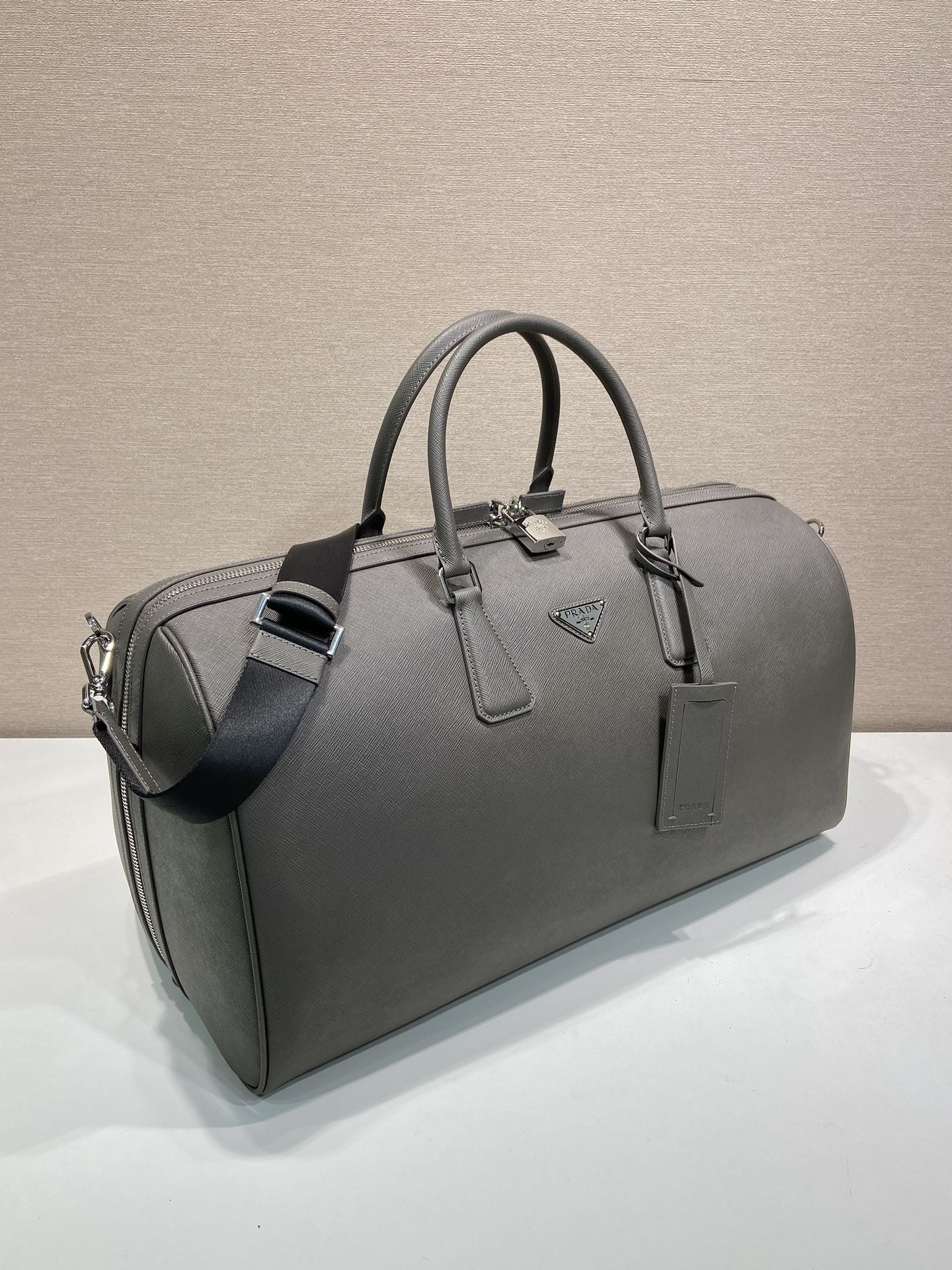 50CM 普拉达 PRADA Saffiano 手提旅行包 灰色 皮质  H0-2VC018_9Z2_F03SG