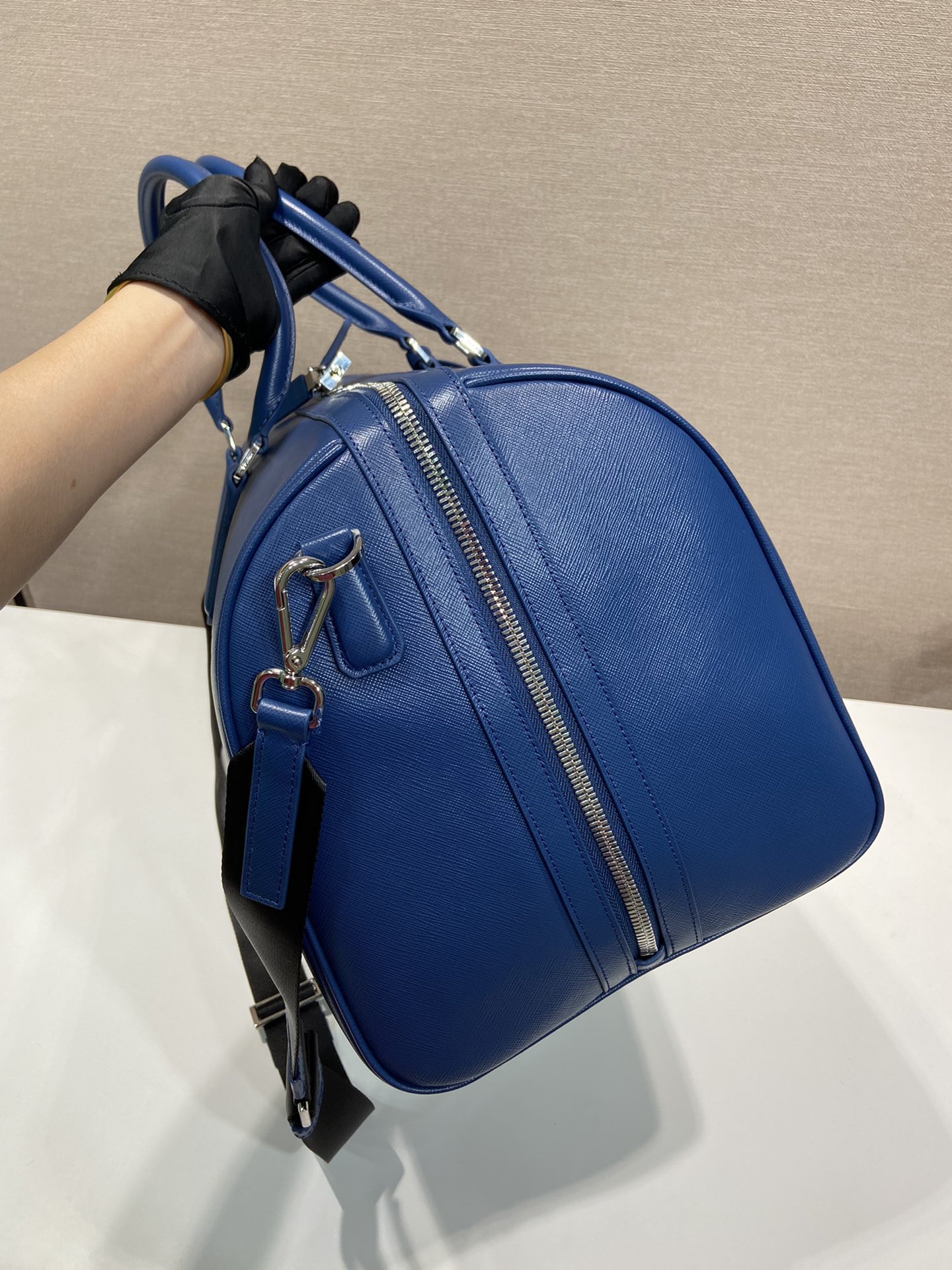 50CM 普拉达 PRADA Saffiano 手提旅行包 蓝色色 皮质  H0-2VC018 