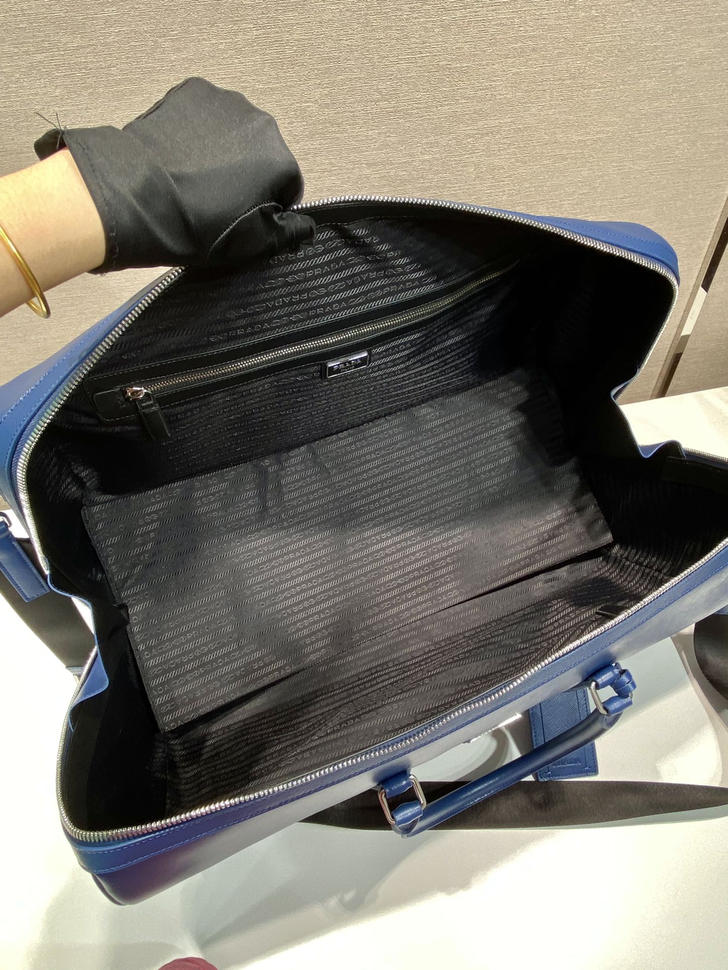50CM 普拉达 PRADA Saffiano 手提旅行包 蓝色色 皮质  H0-2VC018 