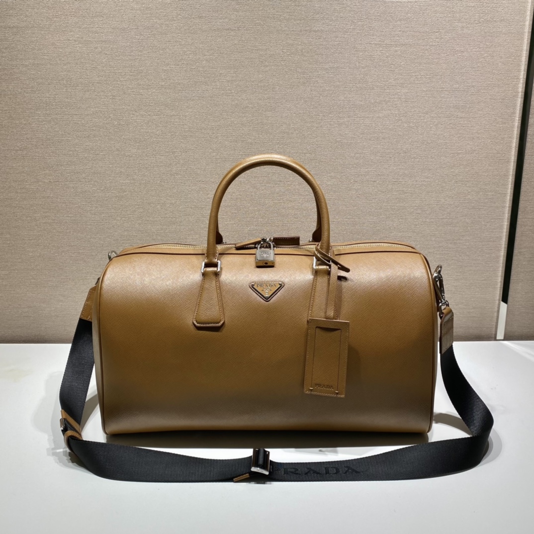 50CM 普拉达 PRADA Saffiano 手提旅行包 肉桂色 皮质  H0-2VC018-9Z2-F0401-V-OOO