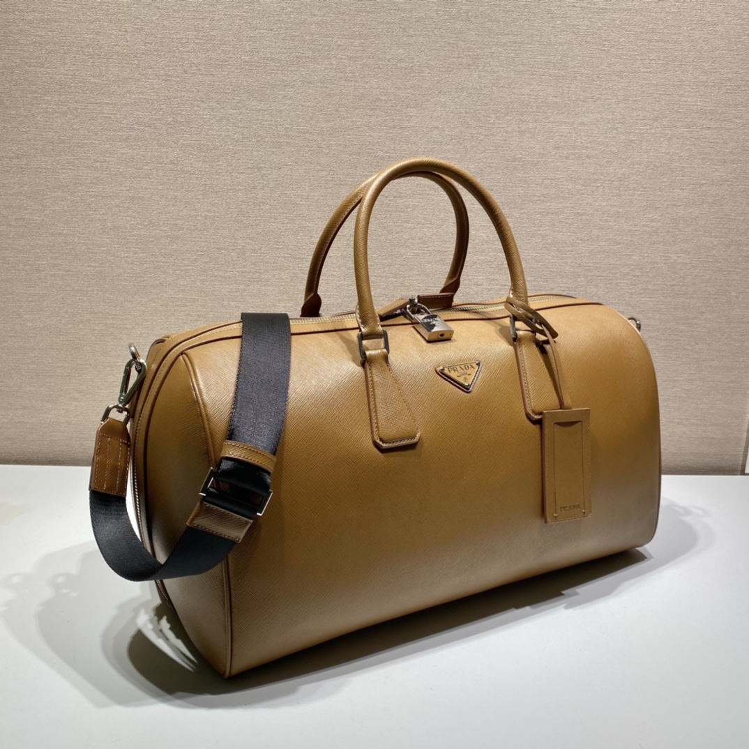 50CM 普拉达 PRADA Saffiano 手提旅行包 肉桂色 皮质  H0-2VC018-9Z2-F0401-V-OOO