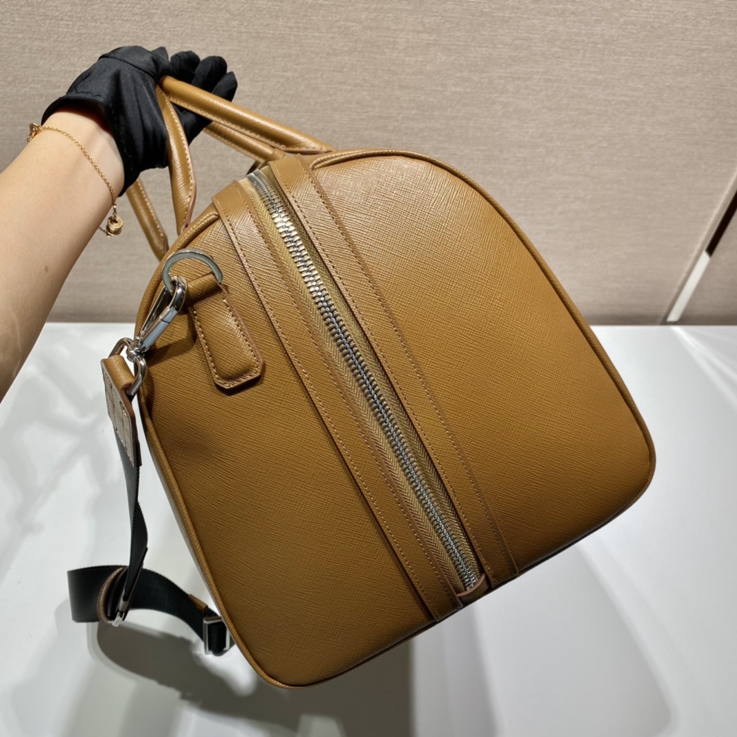 50CM 普拉达 PRADA Saffiano 手提旅行包 肉桂色 皮质  H0-2VC018-9Z2-F0401-V-OOO
