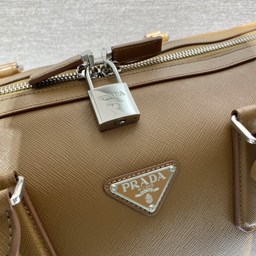 50CM 普拉达 PRADA Saffiano 手提旅行包 肉桂色 皮质  H0-2VC018-9Z2-F0401-V-OOO