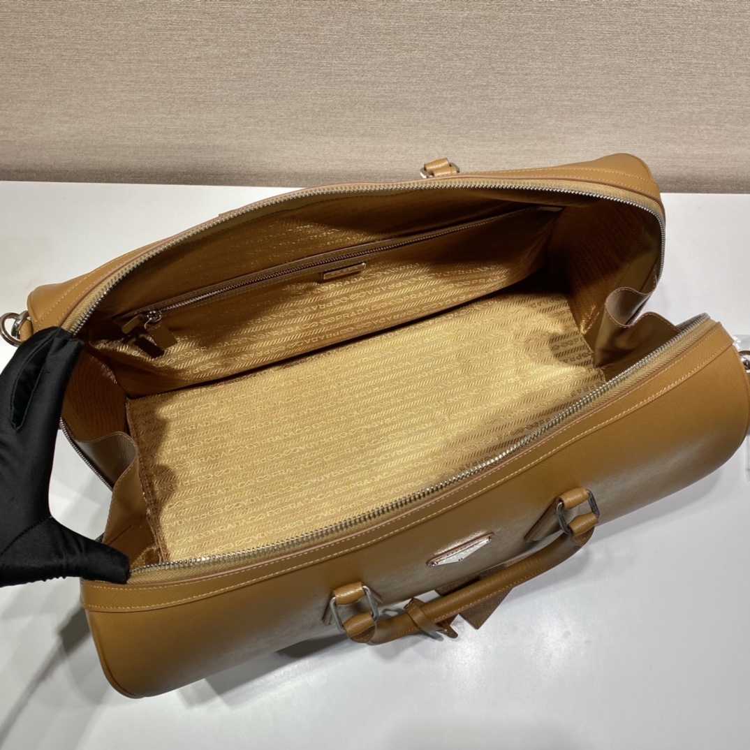 50CM 普拉达 PRADA Saffiano 手提旅行包 肉桂色 皮质  H0-2VC018-9Z2-F0401-V-OOO