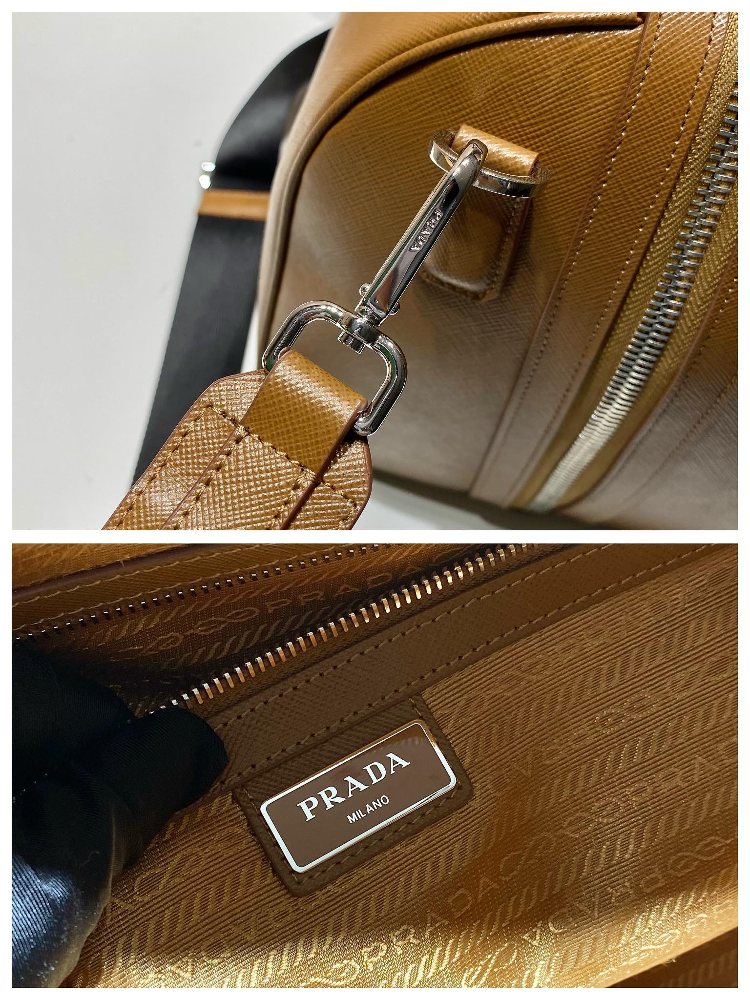 50CM 普拉达 PRADA Saffiano 手提旅行包 肉桂色 皮质  H0-2VC018-9Z2-F0401-V-OOO