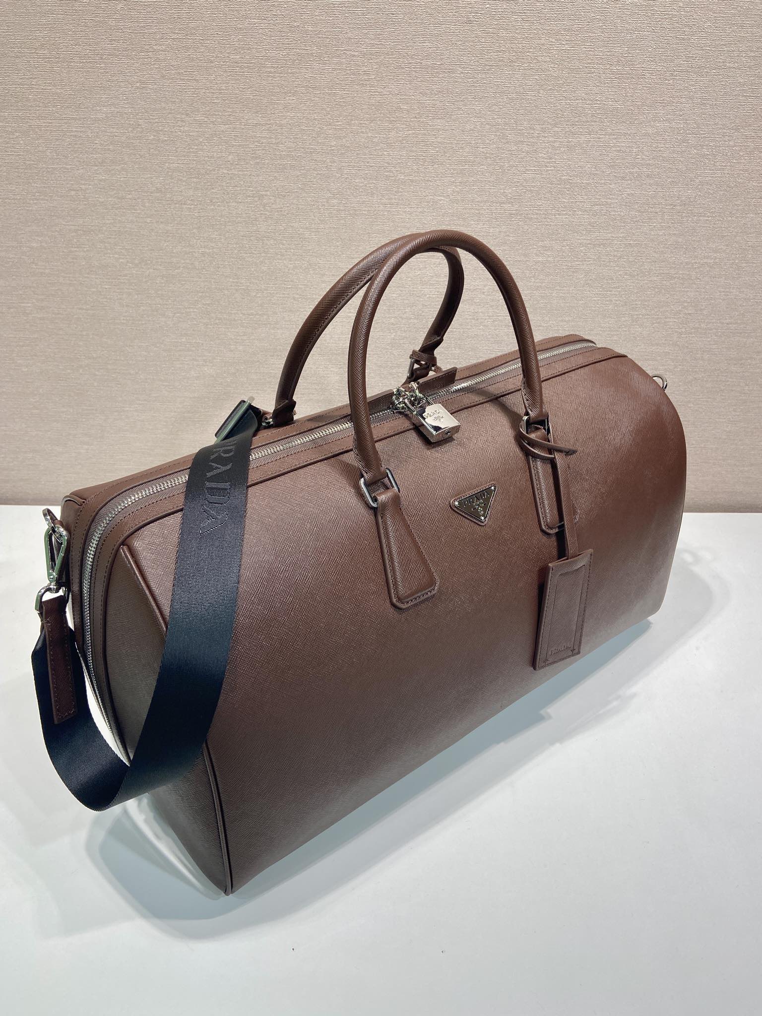50CM 普拉达 PRADA Saffiano 手提旅行包 酒红色 皮质  H0-2VC018-9Z2F-0LV7