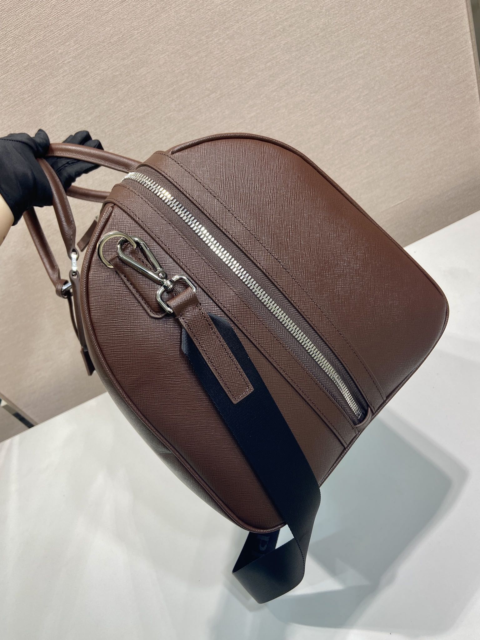 50CM 普拉达 PRADA Saffiano 手提旅行包 酒红色 皮质  H0-2VC018-9Z2F-0LV7