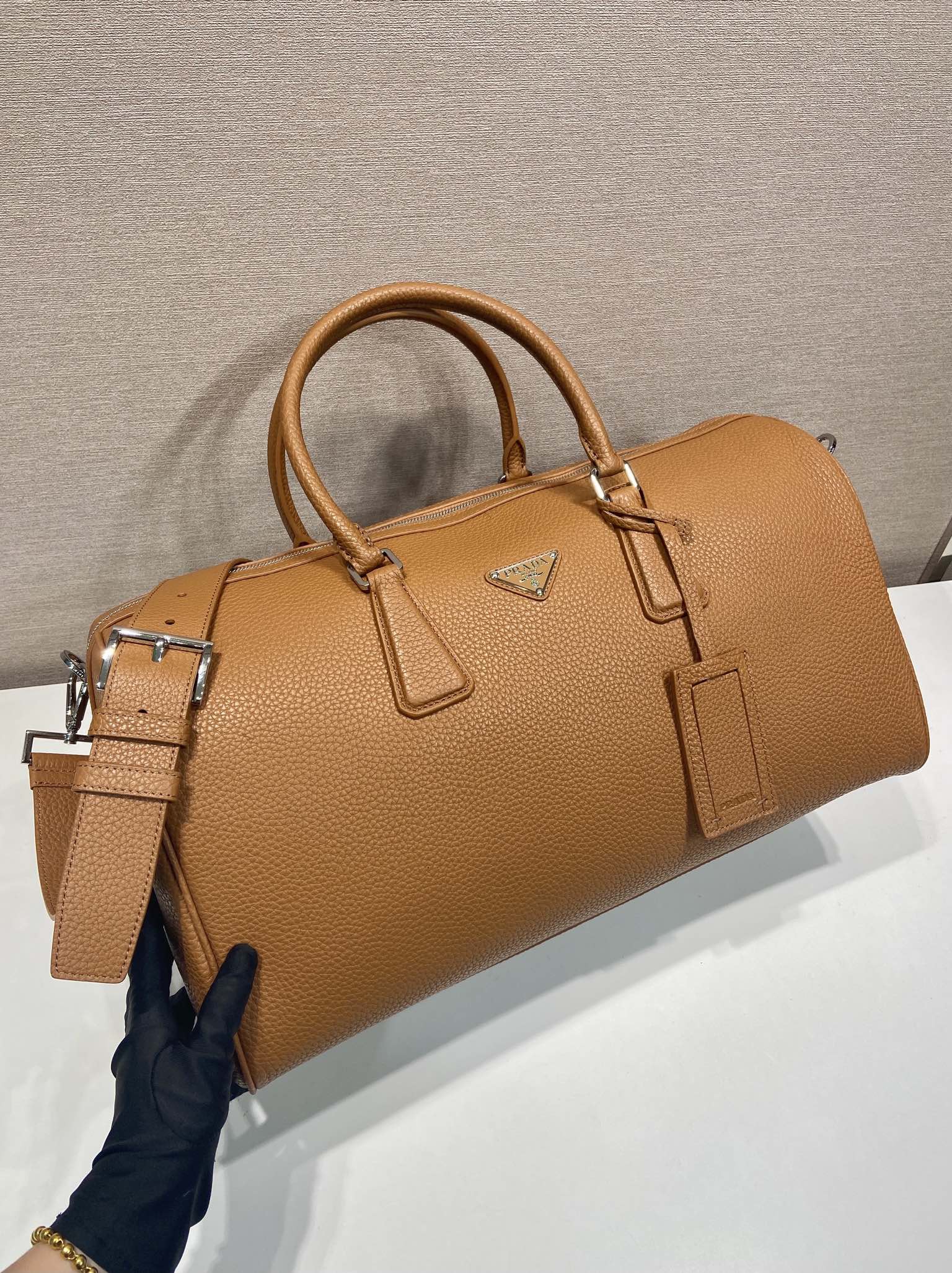 50CM 普拉达 PRADA Saffiano 手提旅行包 焦糖色 荔枝皮质  J0-2VC048_2BBE_F0046