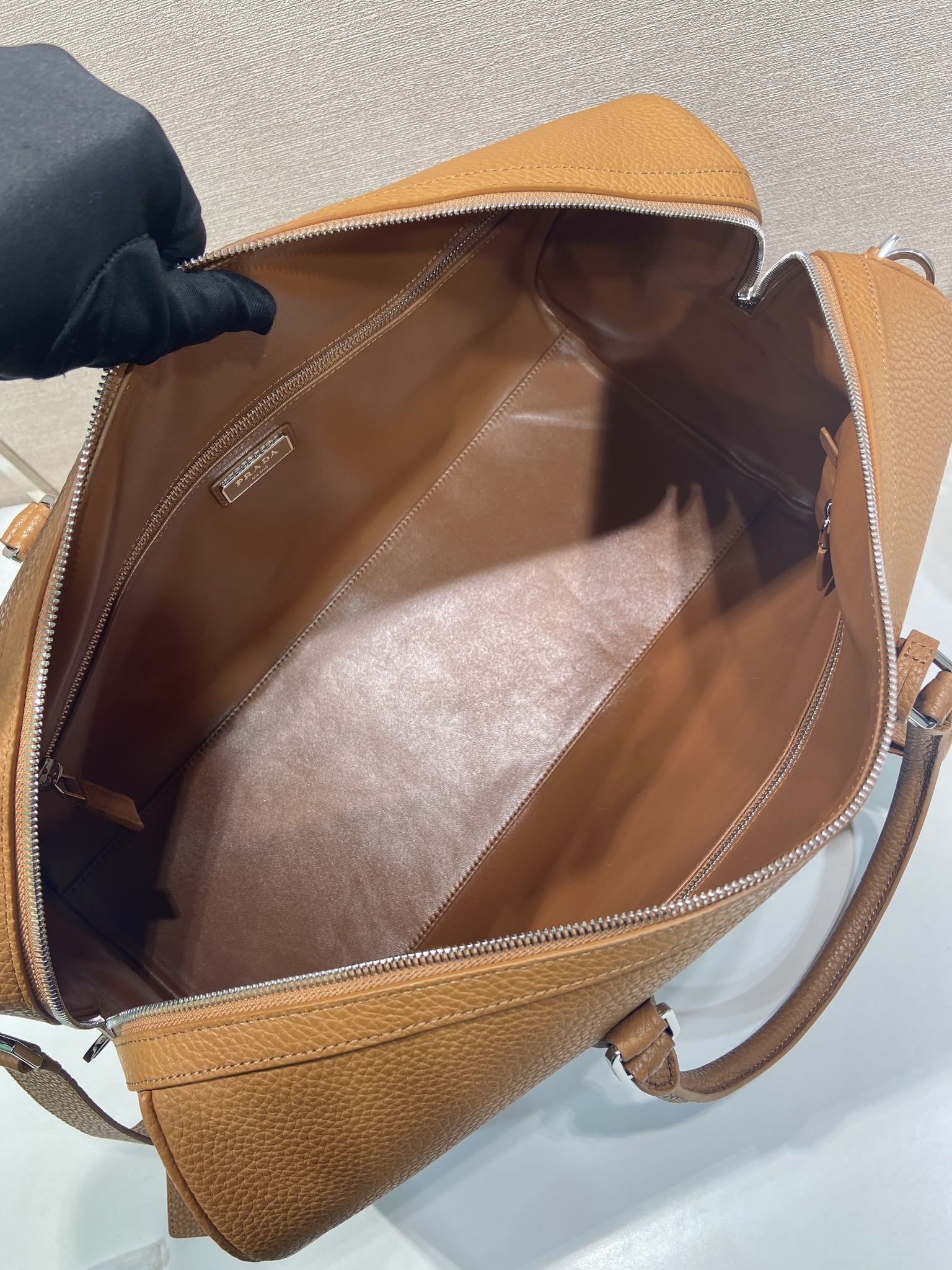 50CM 普拉达 PRADA Saffiano 手提旅行包 焦糖色 荔枝皮质  J0-2VC048_2BBE_F0046
