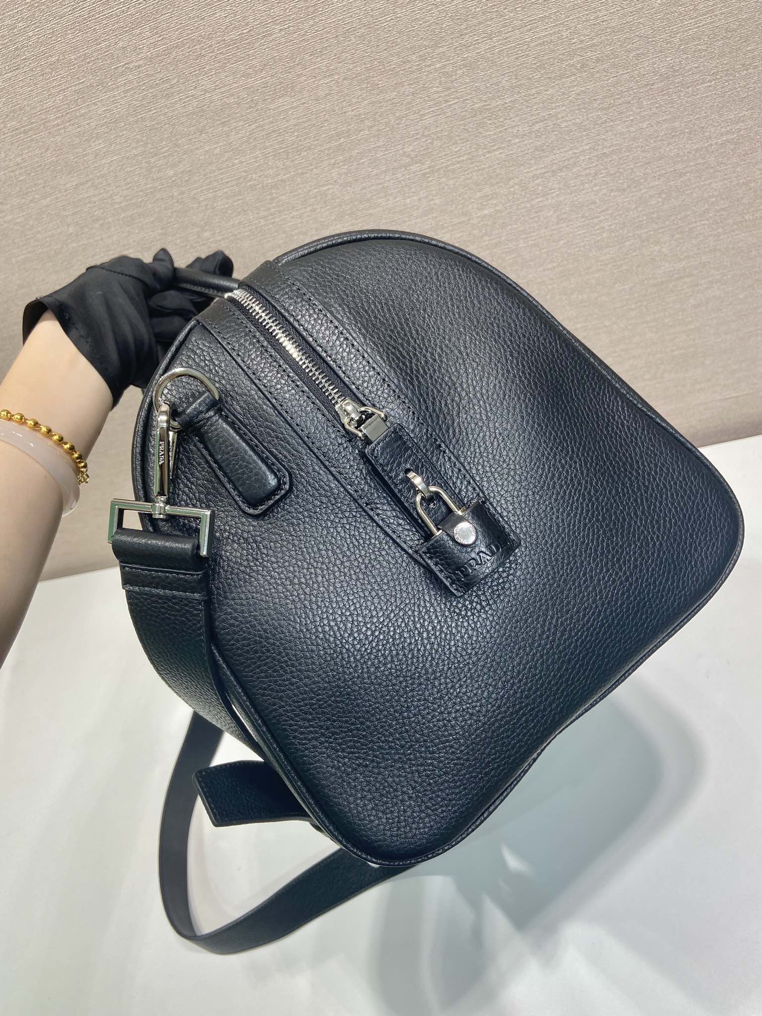 50CM 普拉达 PRADA Saffiano 手提旅行包 黑色 荔枝皮质  J0-2VC048 