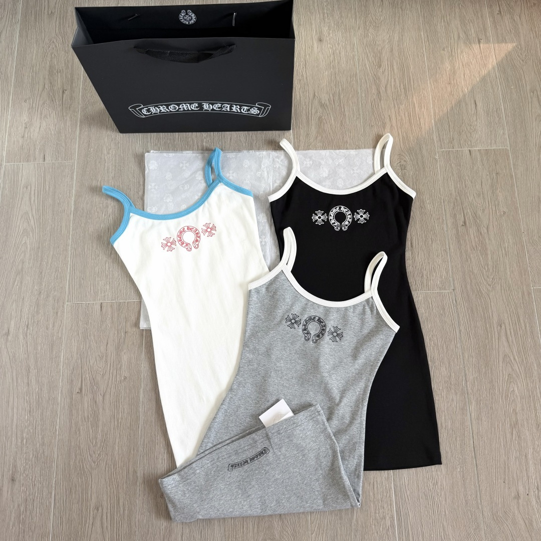 Chrome Hearts CH 女款 复古 横幅十字架 马蹄 弹性 吊带裙 女款