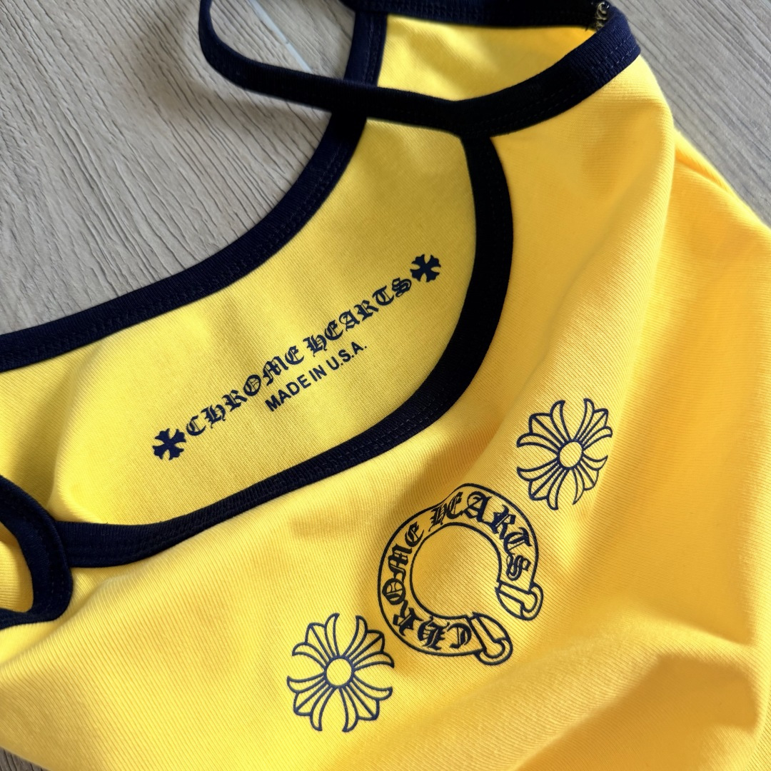 Chrome Hearts CH 女款 复古 横幅十字架 马蹄 弹性 吊带背心 短款