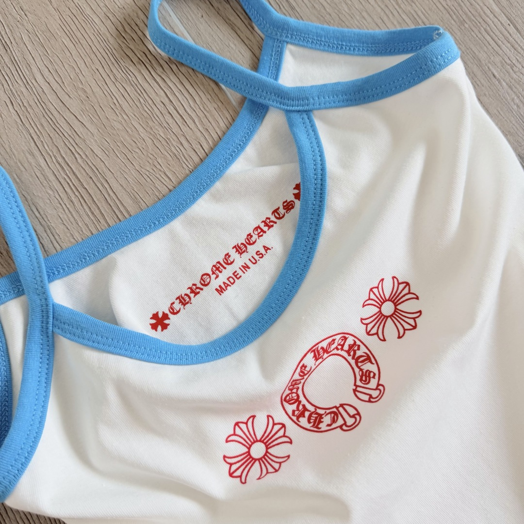 Chrome Hearts CH 女款 复古 横幅十字架 马蹄 弹性 吊带背心 短款