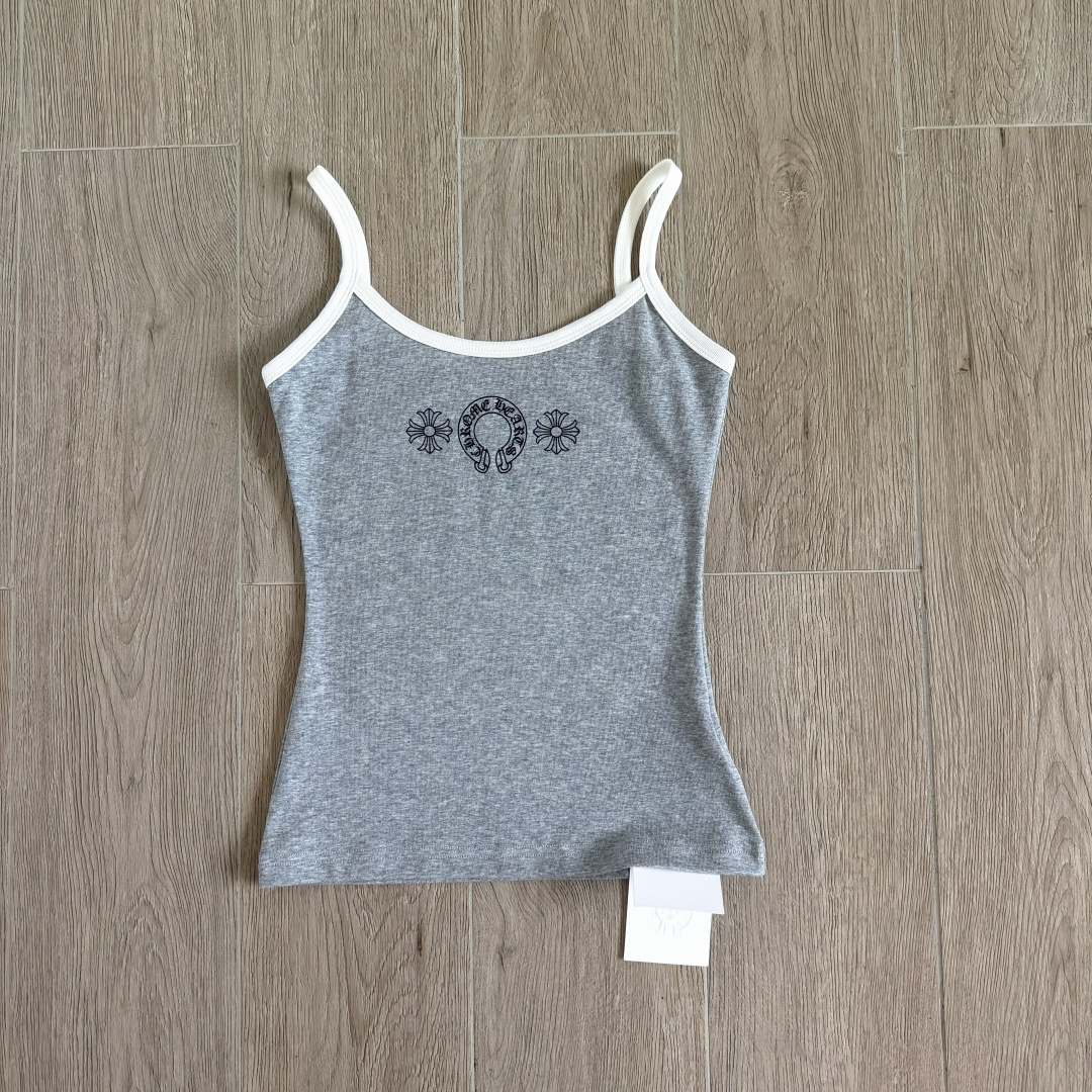 Chrome Hearts CH 女款 复古 横幅十字架 马蹄 弹性 吊带背心 短款