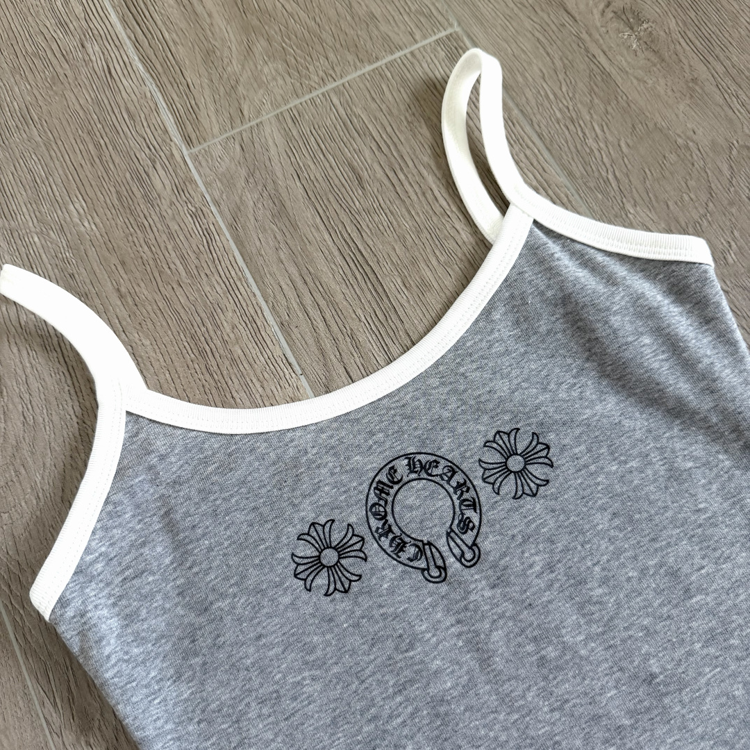 Chrome Hearts CH 女款 复古 横幅十字架 马蹄 弹性 吊带背心 短款