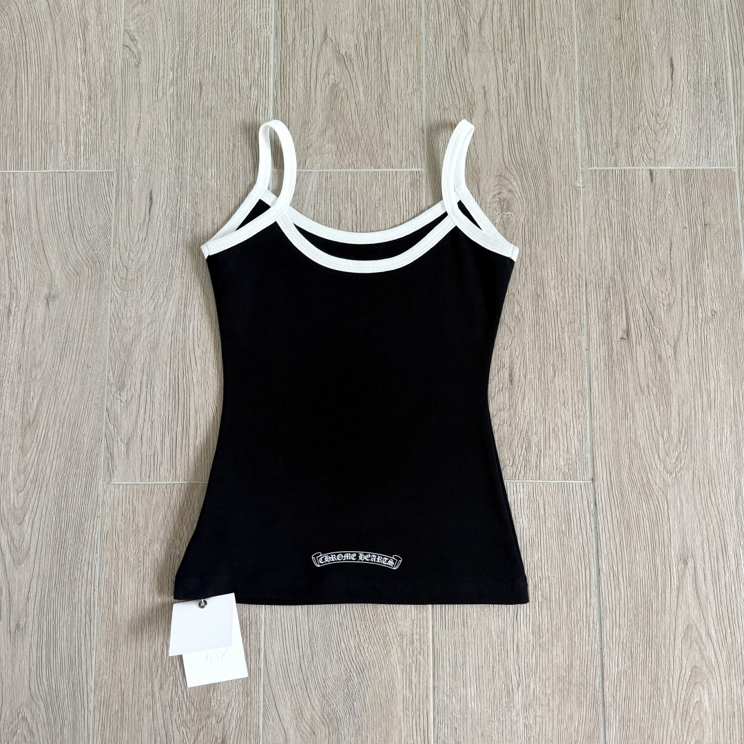 Chrome Hearts CH 女款 复古 横幅十字架 马蹄 弹性 吊带背心 短款