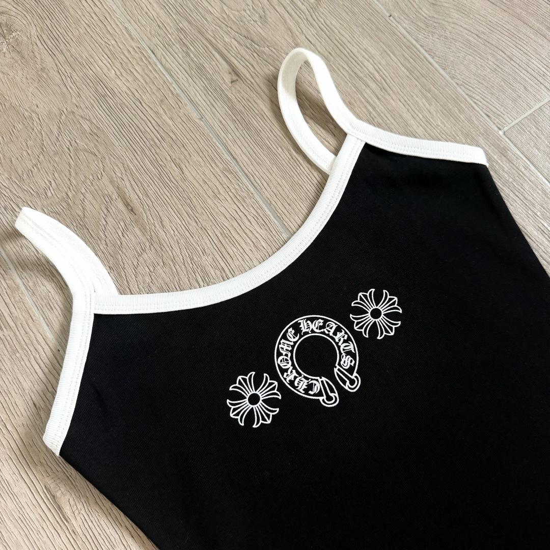 Chrome Hearts CH 女款 复古 横幅十字架 马蹄 弹性 吊带背心 短款