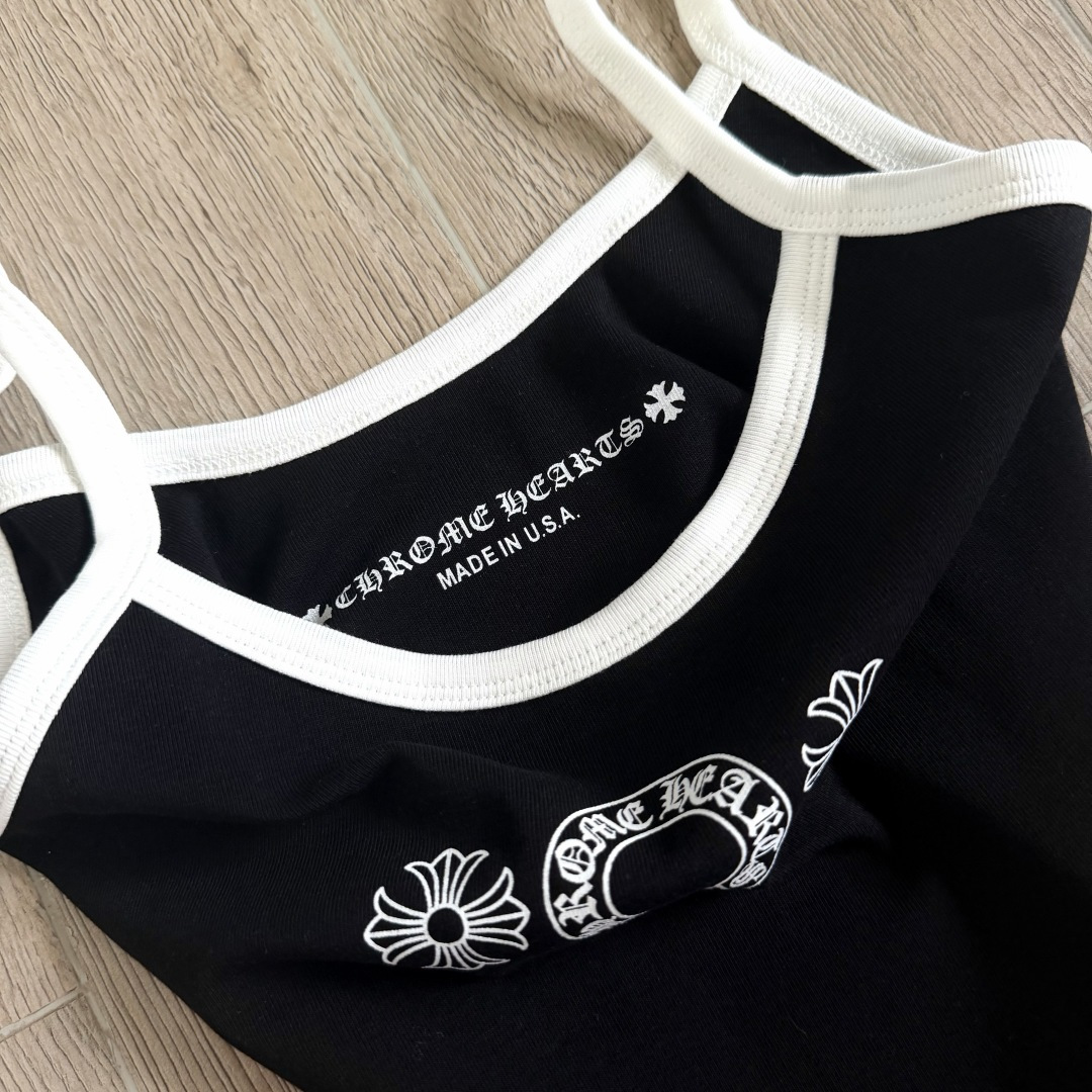 Chrome Hearts CH 女款 复古 横幅十字架 马蹄 弹性 吊带背心 短款
