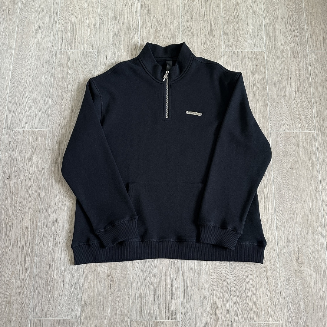Chrome Hearts 克罗心 CH 内里线圈 卫衣 半拉链 胸前金属logo 黑色