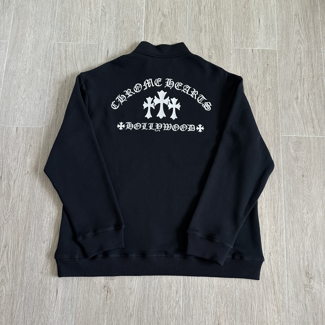 Chrome Hearts 克罗心 CH 内里线圈 卫衣 半拉链 胸前金属logo 黑色