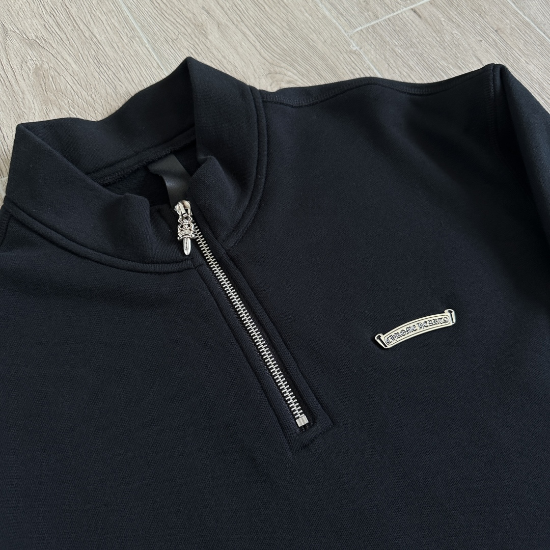 Chrome Hearts 克罗心 CH 内里线圈 卫衣 半拉链 胸前金属logo 黑色