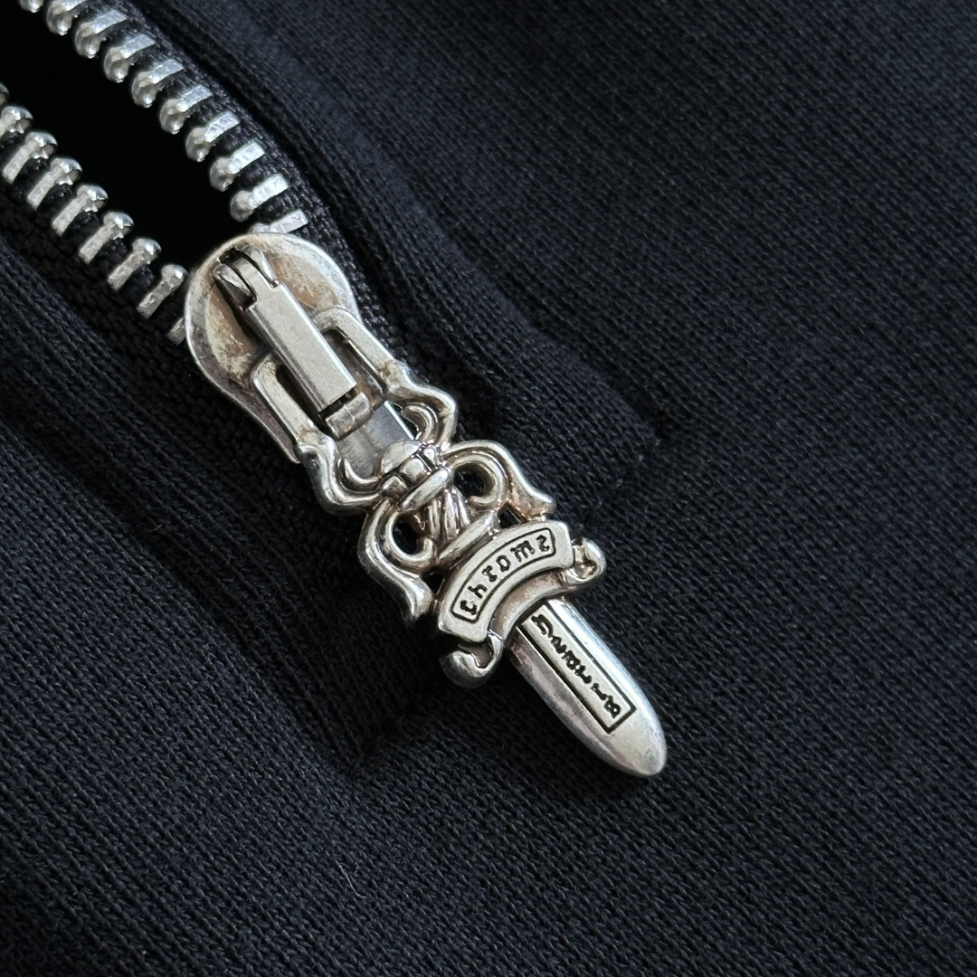 Chrome Hearts 克罗心 CH 内里线圈 卫衣 半拉链 胸前金属logo 黑色