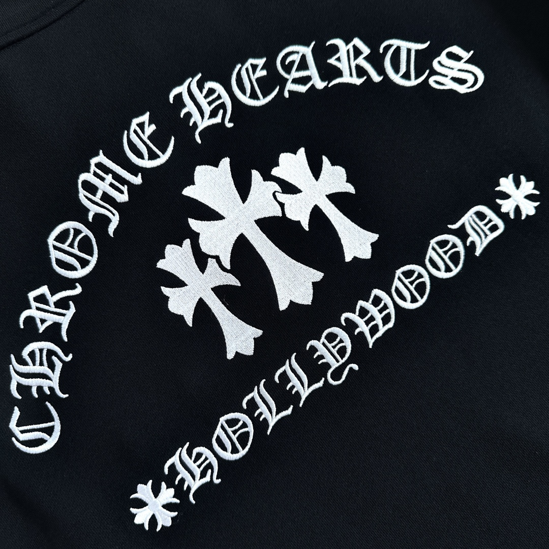 Chrome Hearts 克罗心 CH 内里线圈 卫衣 半拉链 胸前金属logo 黑色