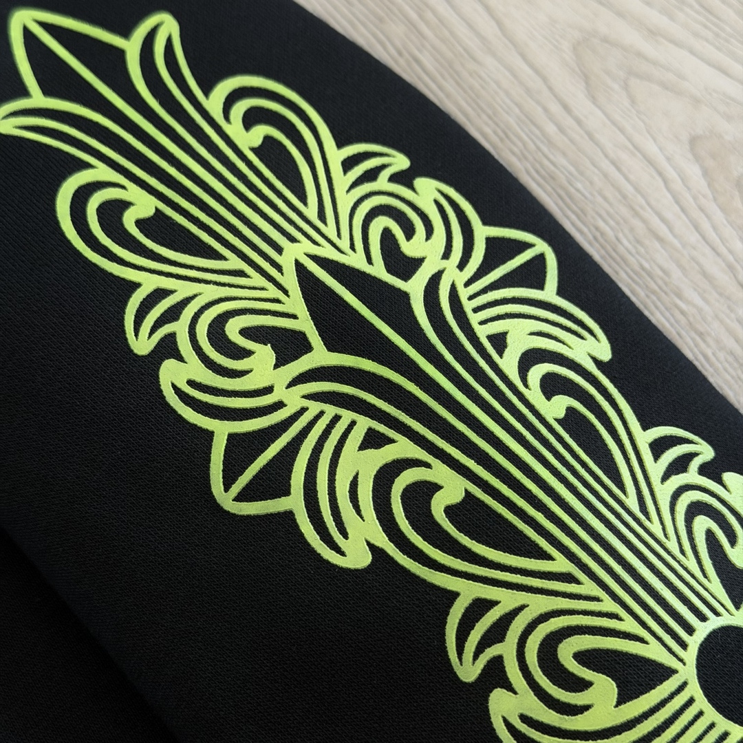 925纯银 Chrome Hearts CH克罗心 经典 印花 拉链卫衣 外套  男女同款 黑色 荧光绿 马蹄 十字 A5  